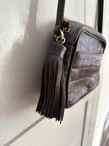 Vintage Black Croc-Embossed Leather Crossbody Bag — additional view 5