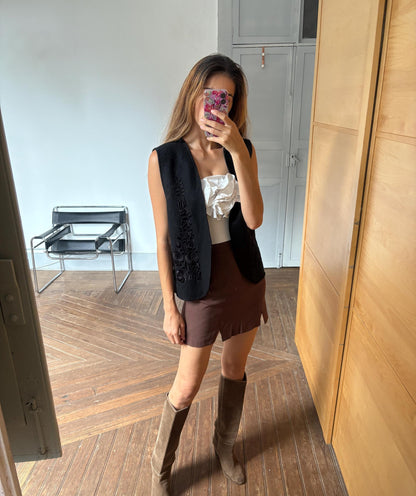 Vintage Floral Black Wool Vest — additional view 5