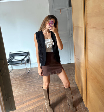 Vintage Floral Black Wool Vest — additional view 6