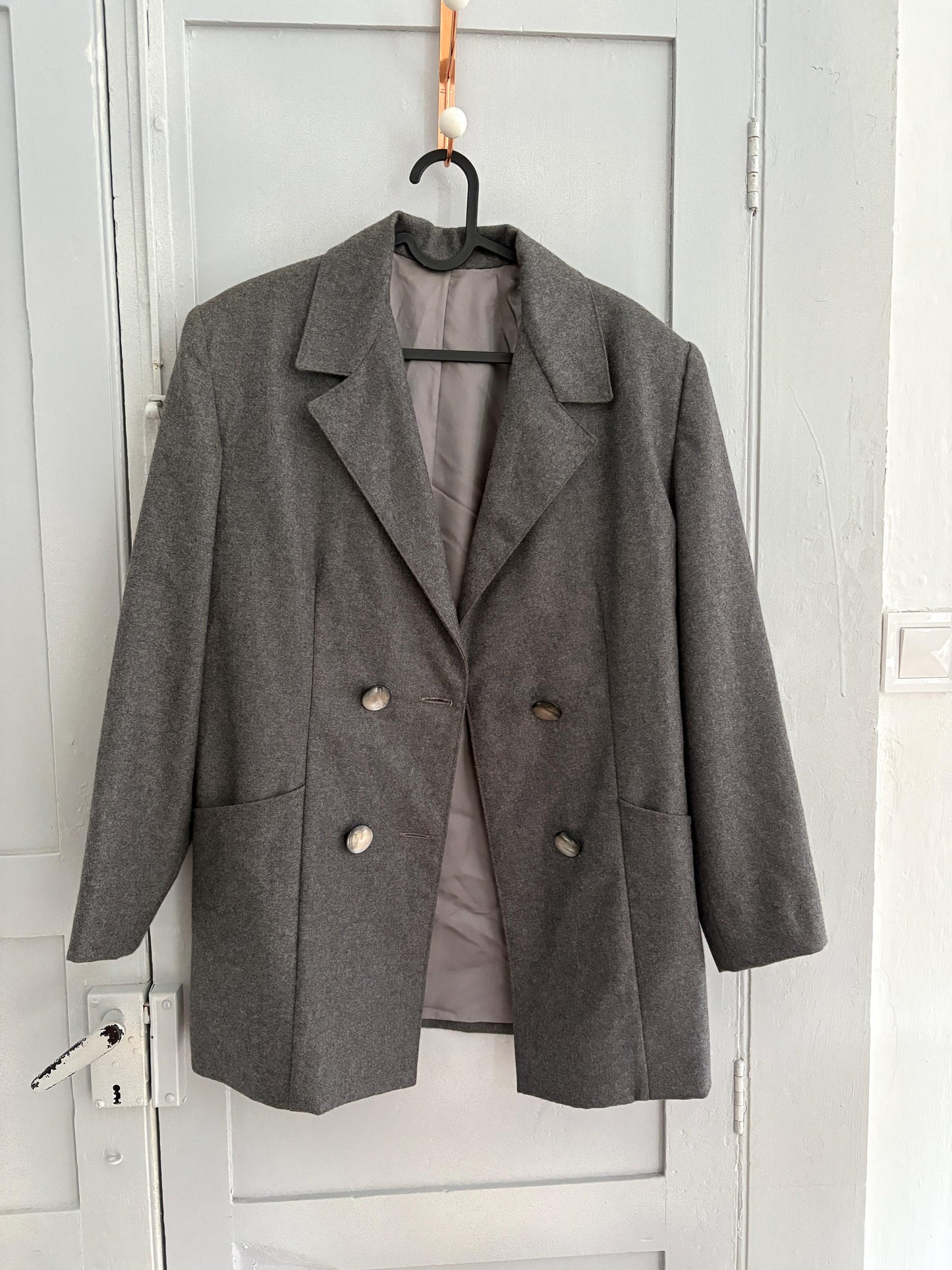 Vintage grey pure wool blazer, Oversized americana