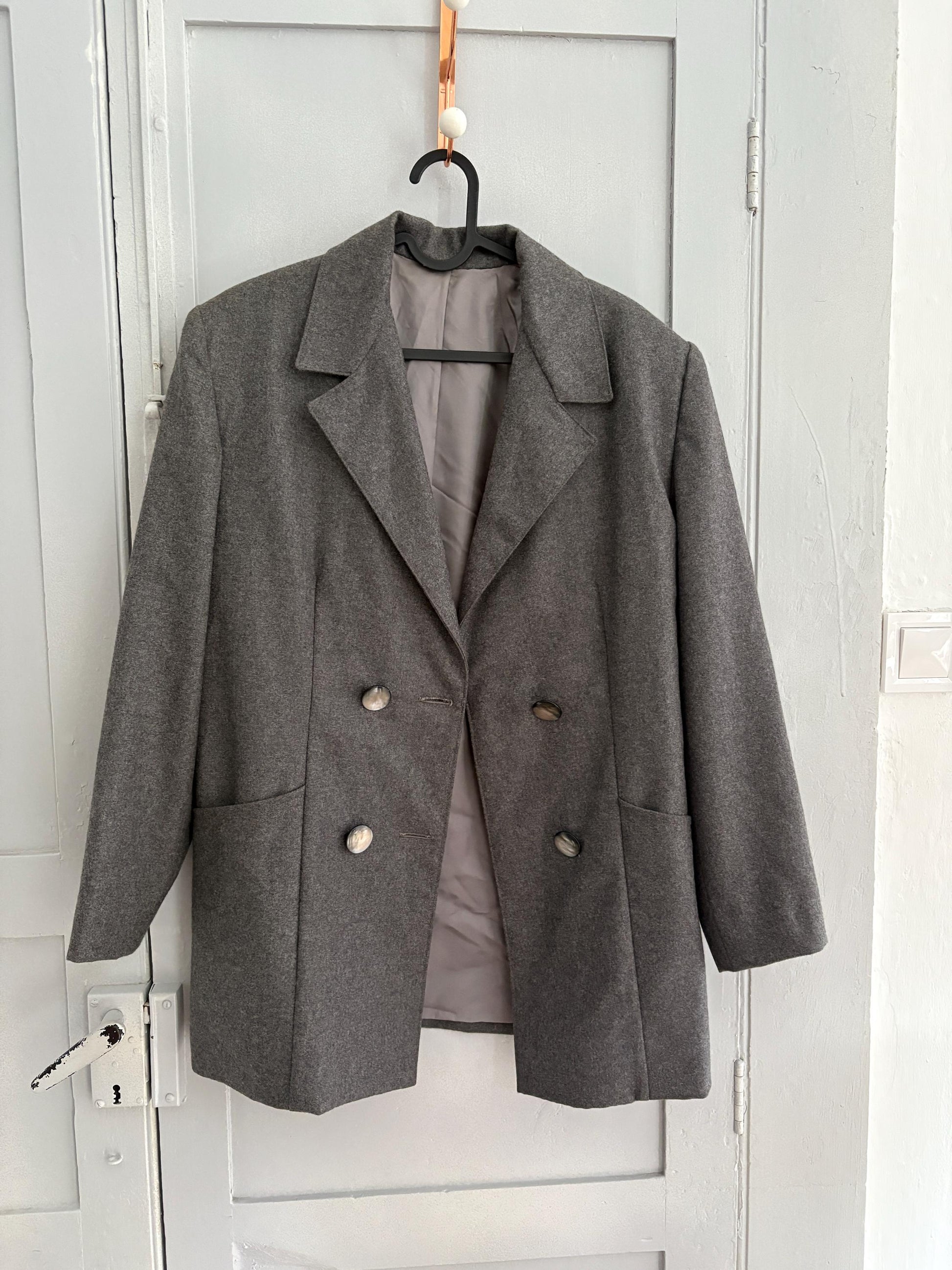 Vintage grey pure wool blazer, Oversized americana