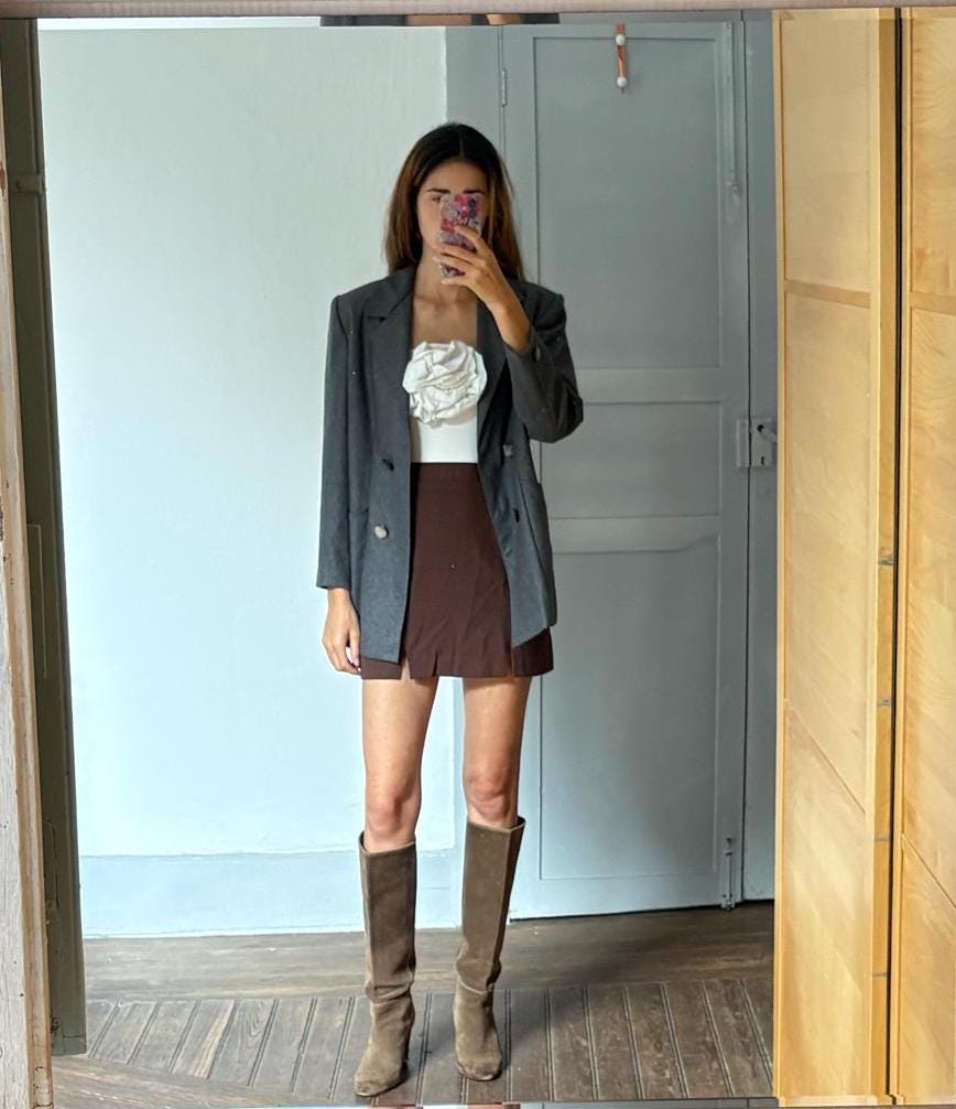 Vintage grey pure wool blazer, Oversized americana, Elegant autumn coat, Smart professor clothing