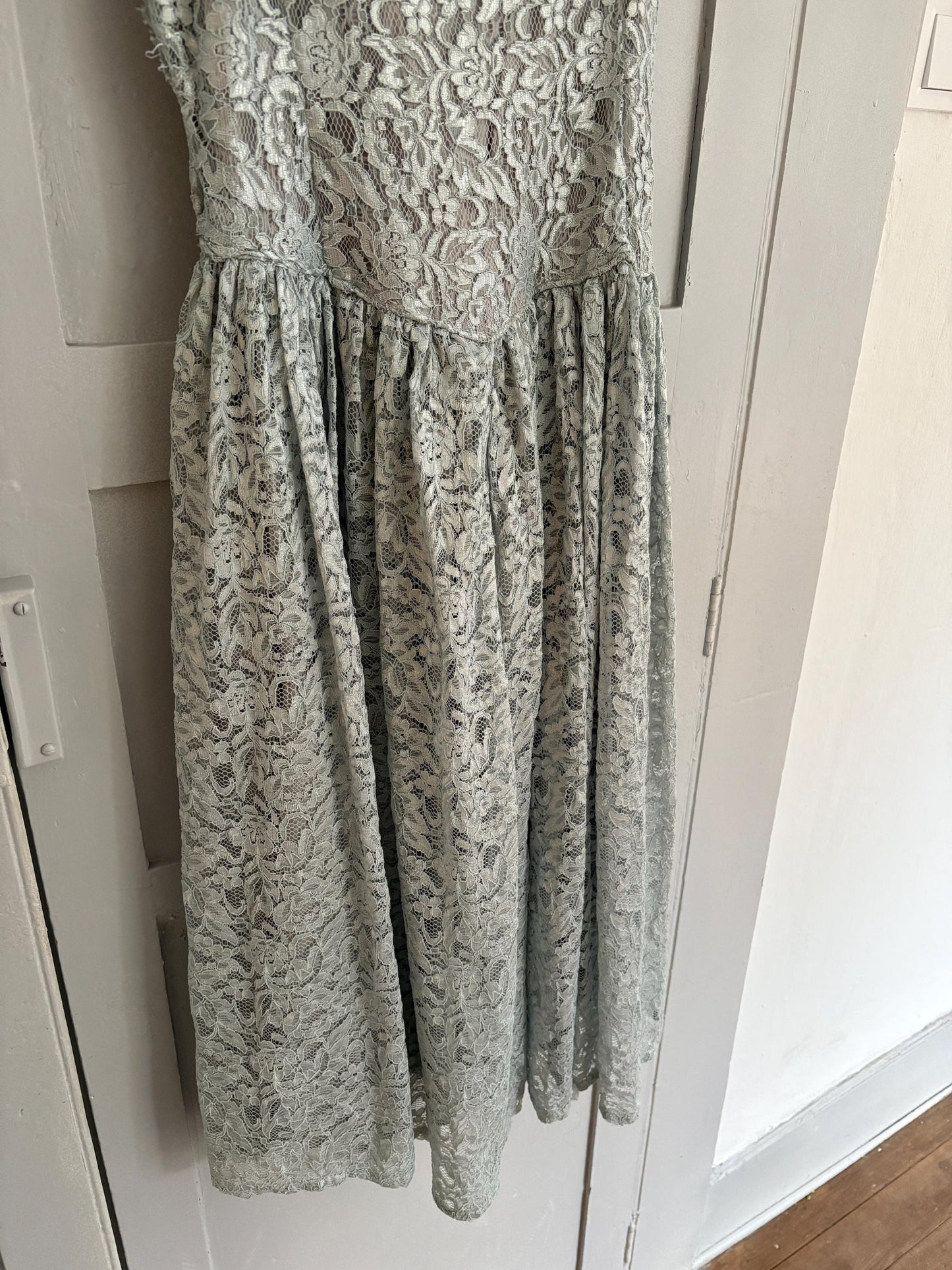 Vintage Handmade pastel blue lace princess dress, Elegant wedding guest outfit