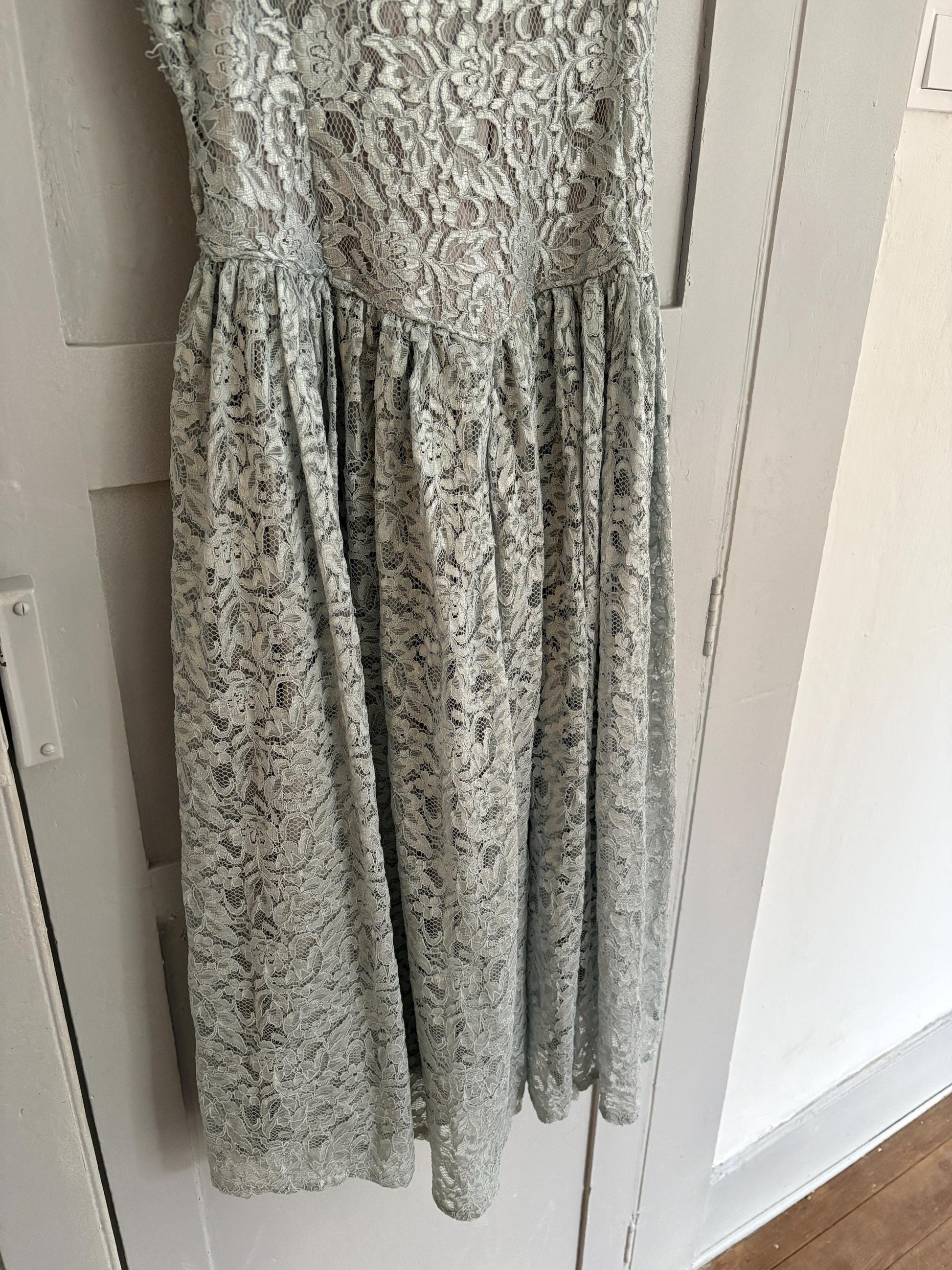 Vintage Handmade pastel blue lace princess dress, Elegant wedding guest outfit