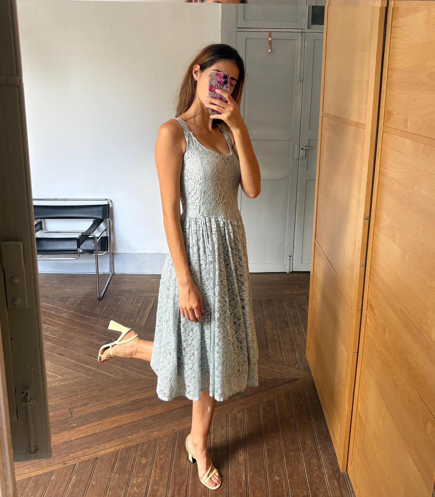 Vintage Handmade pastel blue lace princess dress, Elegant wedding guest outfit