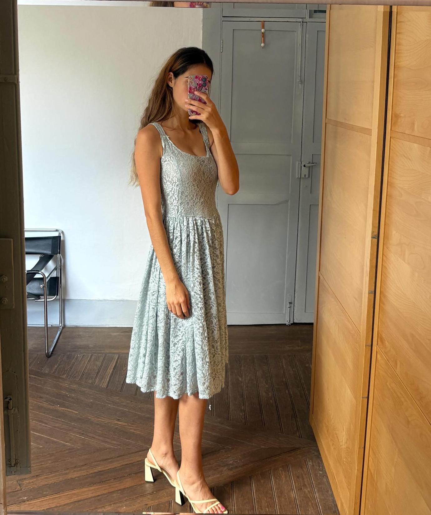 Vintage Handmade pastel blue lace princess dress, Elegant wedding guest outfit