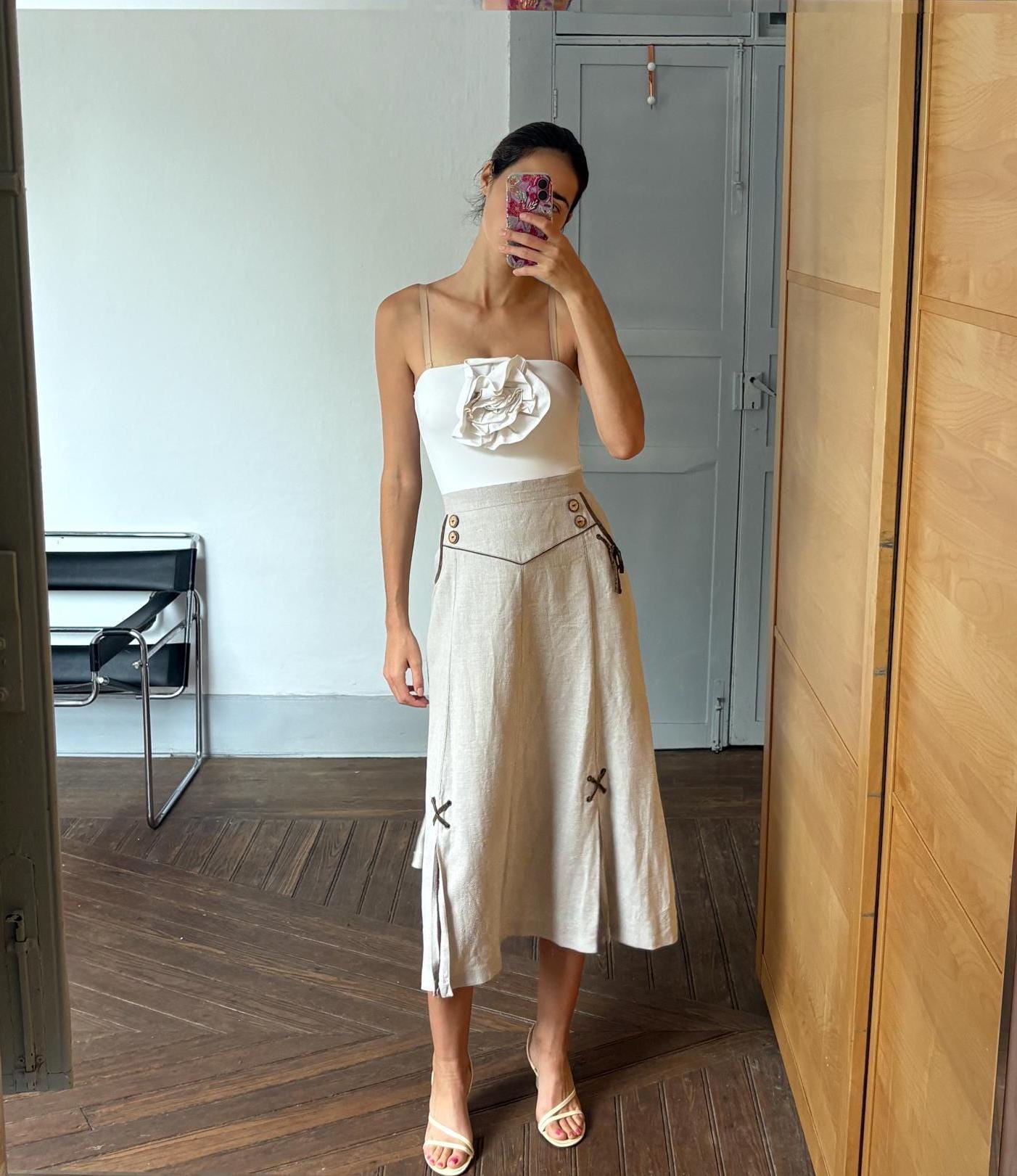 Vintage 100 % linen beige long skirt, Landhaus look high Waist skirt, Cottage core quality vintage skirt, German folklore clothing