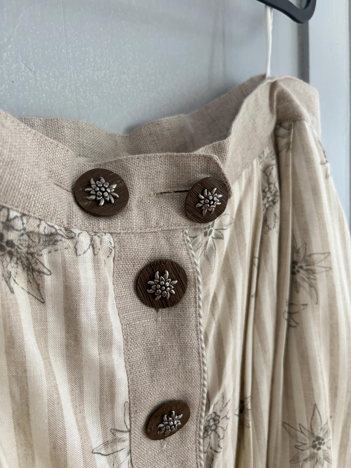 Beige and white striped Austrian trachten, Vintage Cottage core folklore clothing, Linen blend maxi skirt, German Dirdnl antique skirt