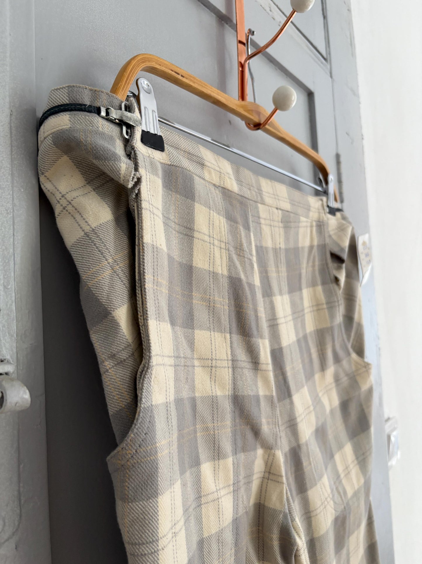 Vintage cotton plaid long MEN'S trousers, Extra tall tartan pants, Elegant formal men pants, Tailored Straight-Leg Trousers for men, size 46