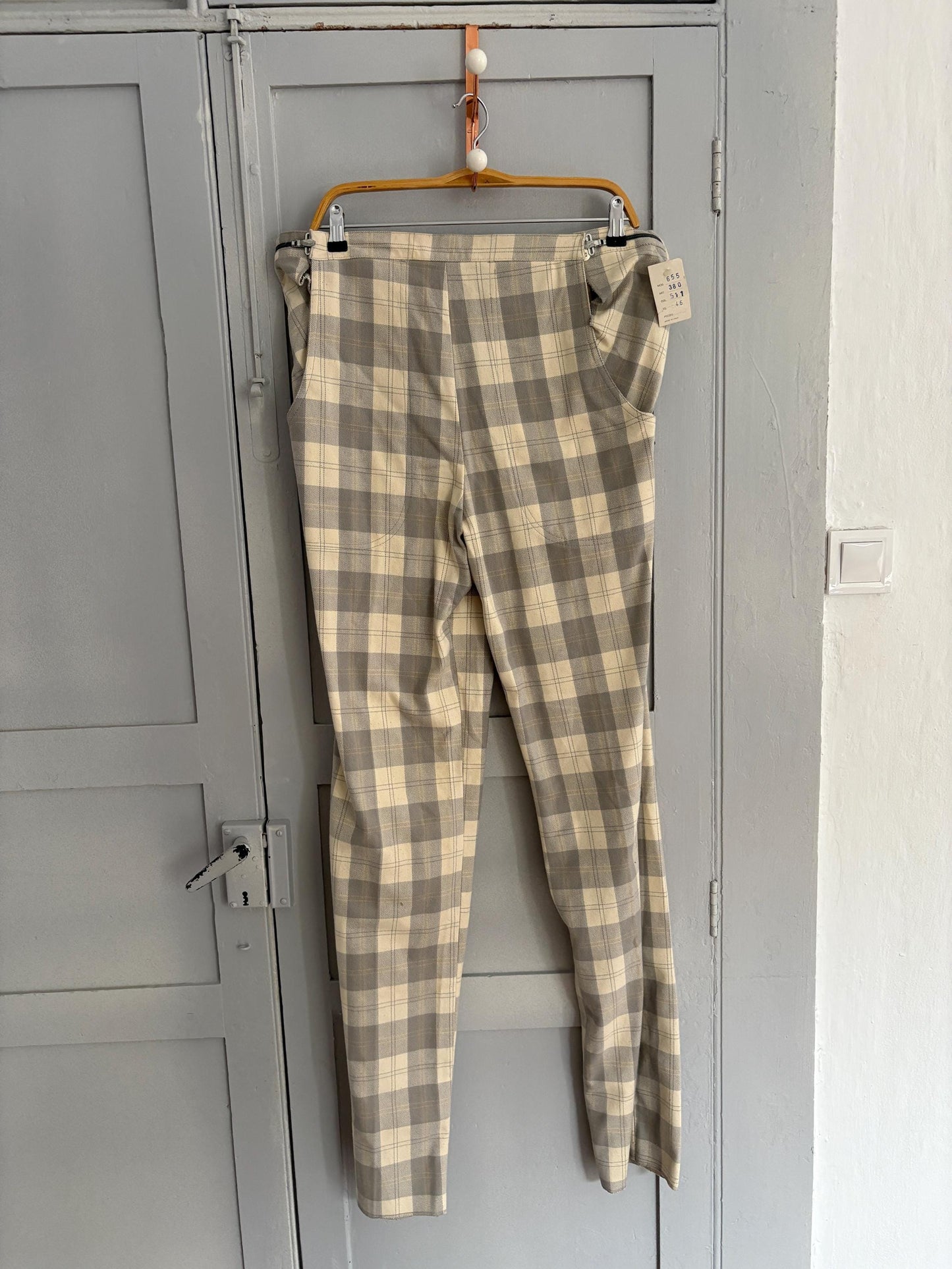 Vintage cotton plaid long MEN'S trousers, Extra tall tartan pants, Elegant formal men pants, Tailored Straight-Leg Trousers for men, size 46