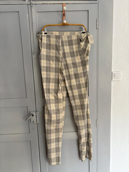 Italian Vintage Plaid Cotton Trousers — fabric close-up