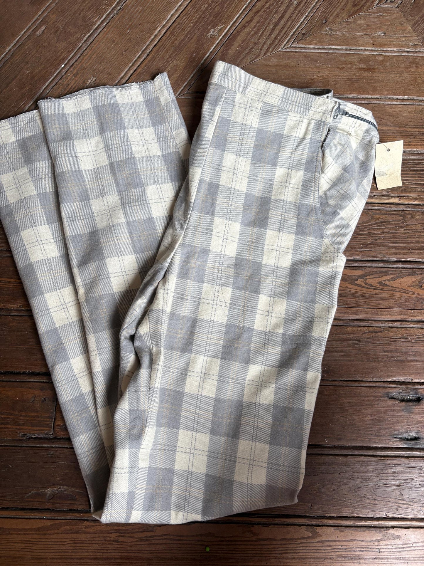 Vintage cotton plaid long MEN'S trousers, Extra tall tartan pants, Elegant formal men pants, Tailored Straight-Leg Trousers for men, size 46