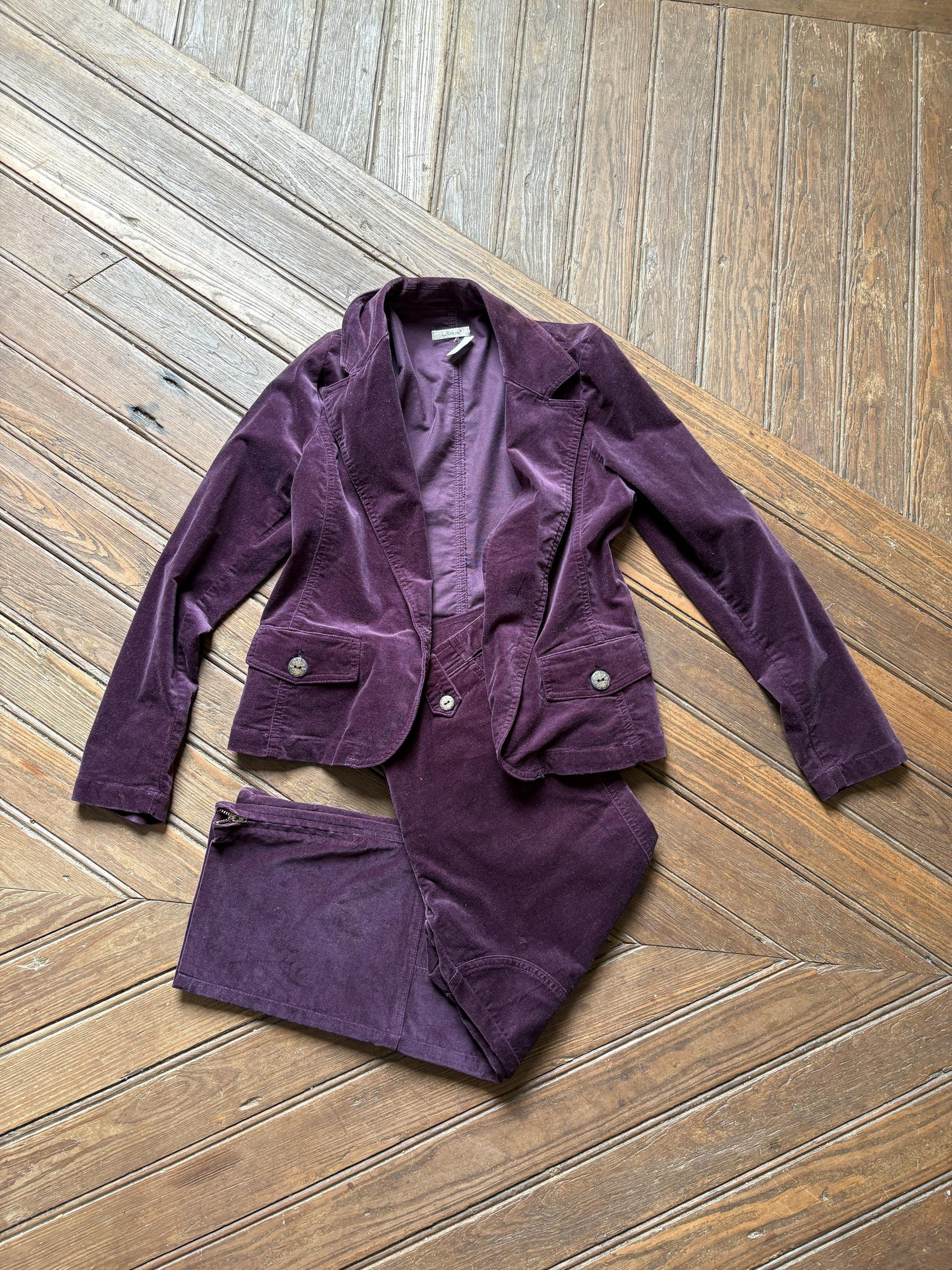 Vintage dark purple vintage blazer and pants set, Two piece woman suit, Dark Academia aesthetic vampire set, Velvet raisin retro clothing
