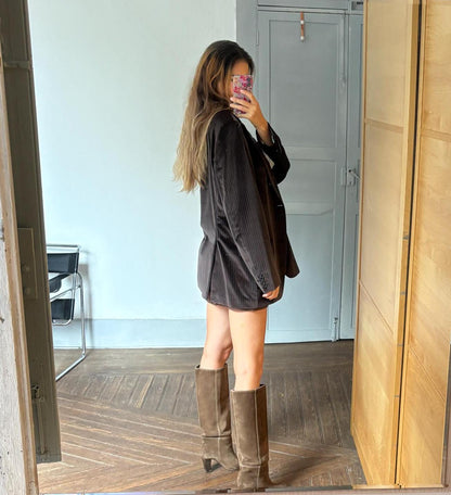 Velvet Brown Double-Breasted Blazer — additional view 6