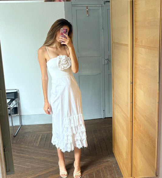 Vintage long white Cottage core underskirt, Romantic Landhaus look maxi skirt, Picnic Wedding guest outfit, EU 44 - USA 16