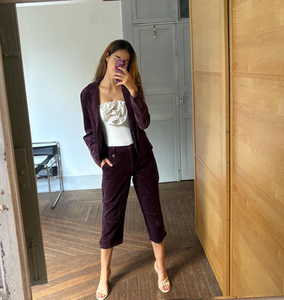 Vintage Velvet Raisin Blazer And Pants Set — back view