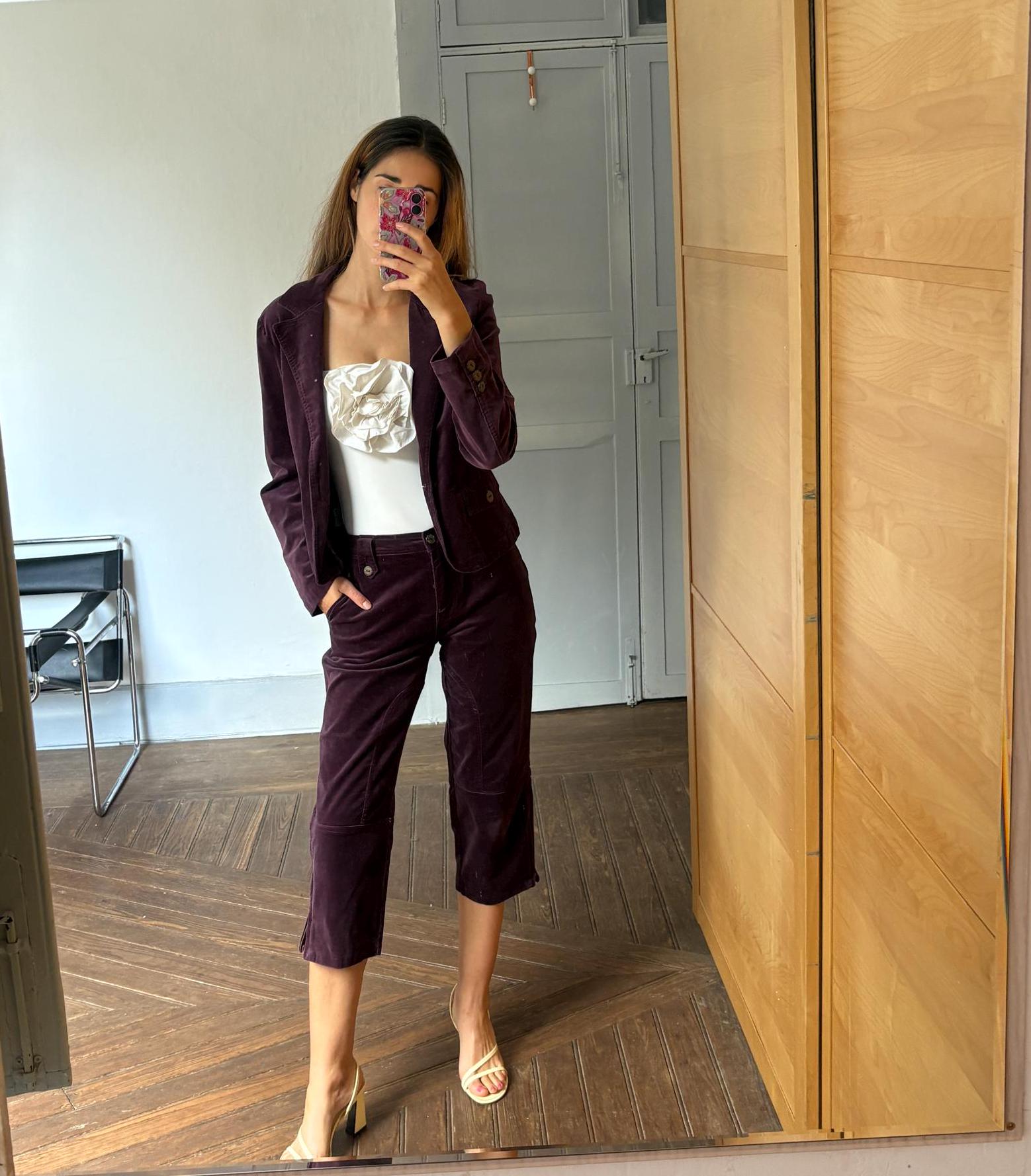 Vintage dark purple vintage blazer and pants set, Two piece woman suit, Dark Academia aesthetic vampire set, Velvet raisin retro clothing