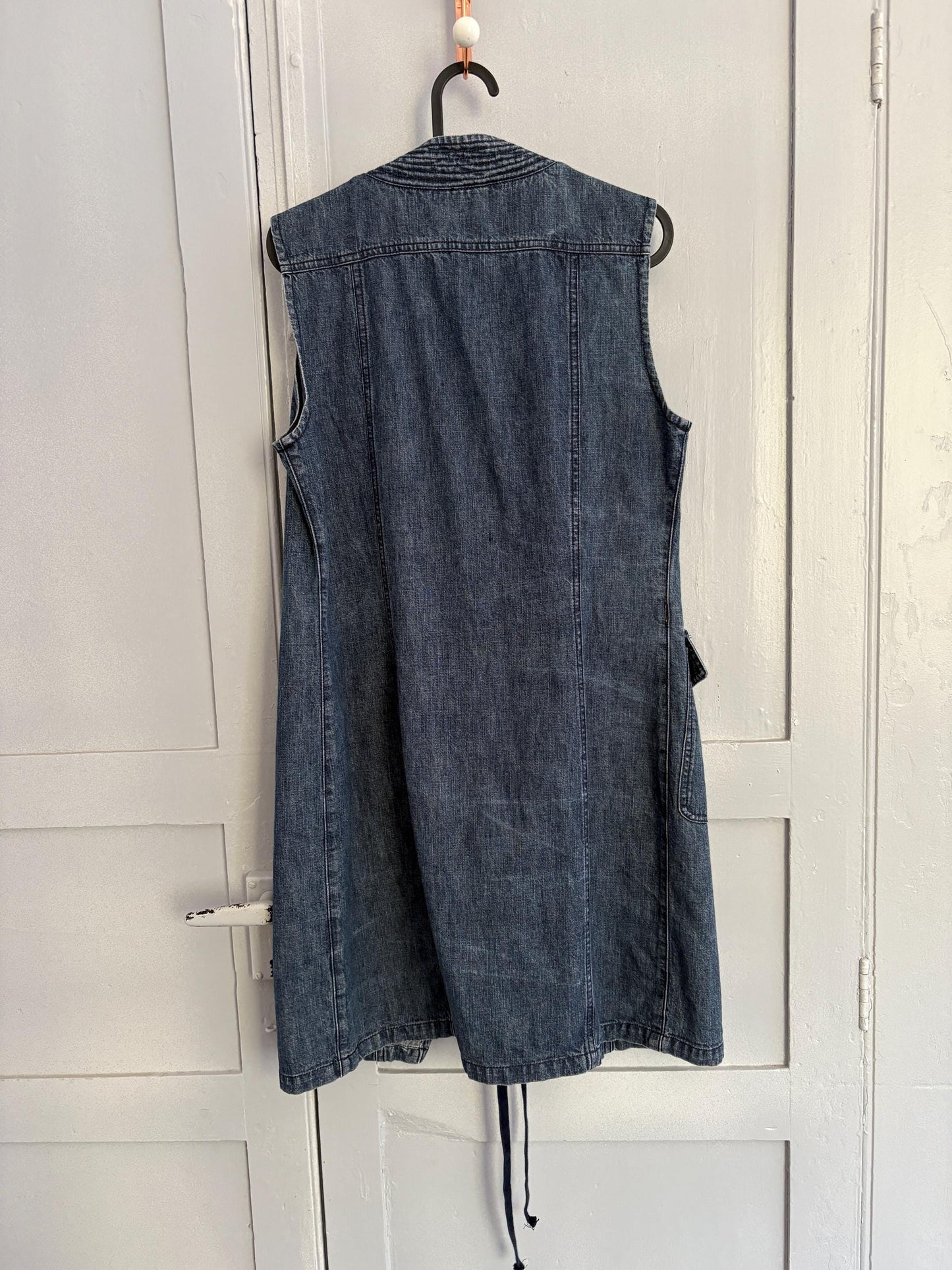 Vintage Max & co denim wrap around dress, Designer mini summer dress, Blue Minimalist Style, Basic sleeveless Jeans dress, M