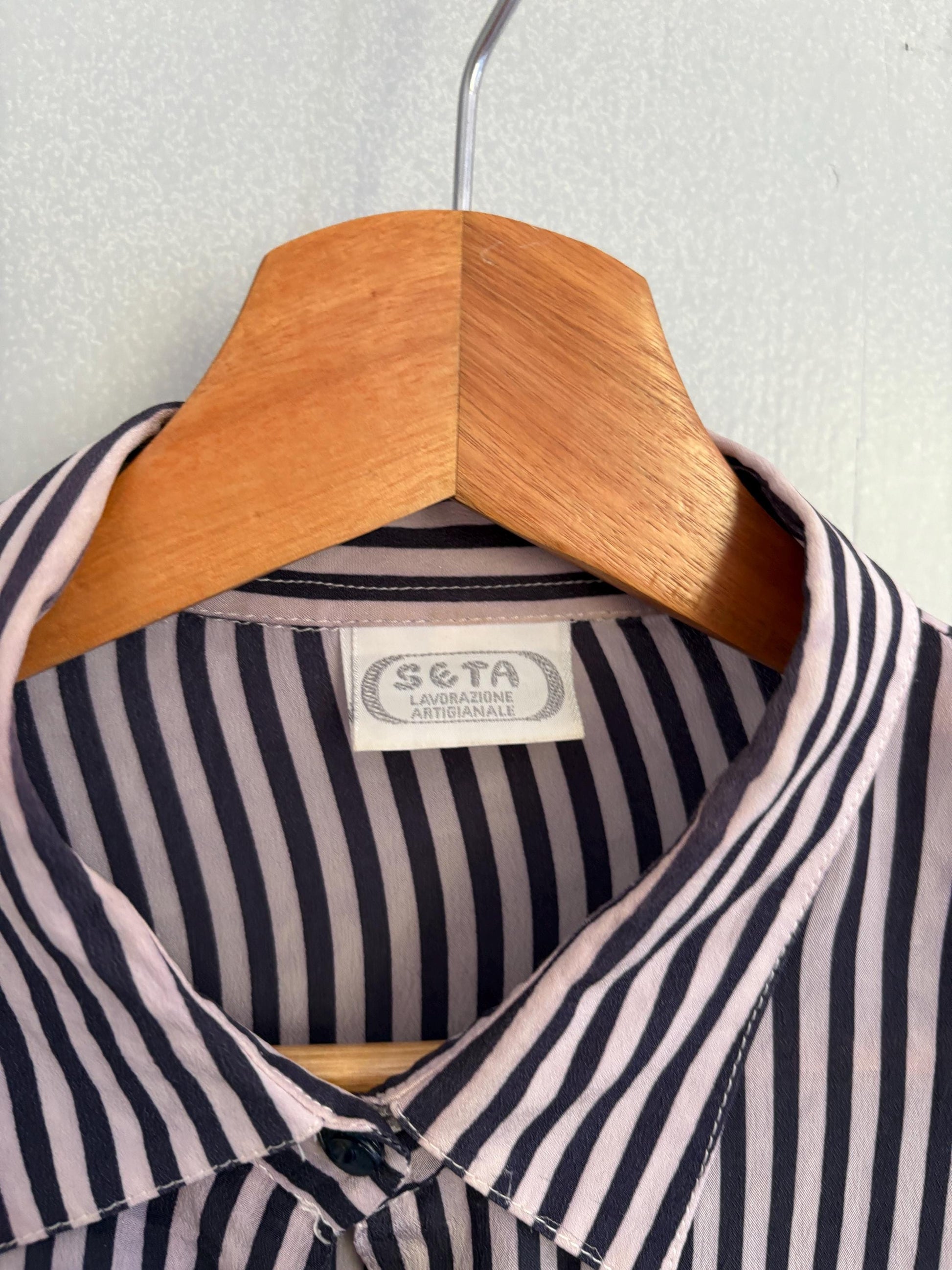 Vintage 100 % pure silk striped woman blouse, True treasure long sleeve feminine shirt, Retro embroidered draping shirt