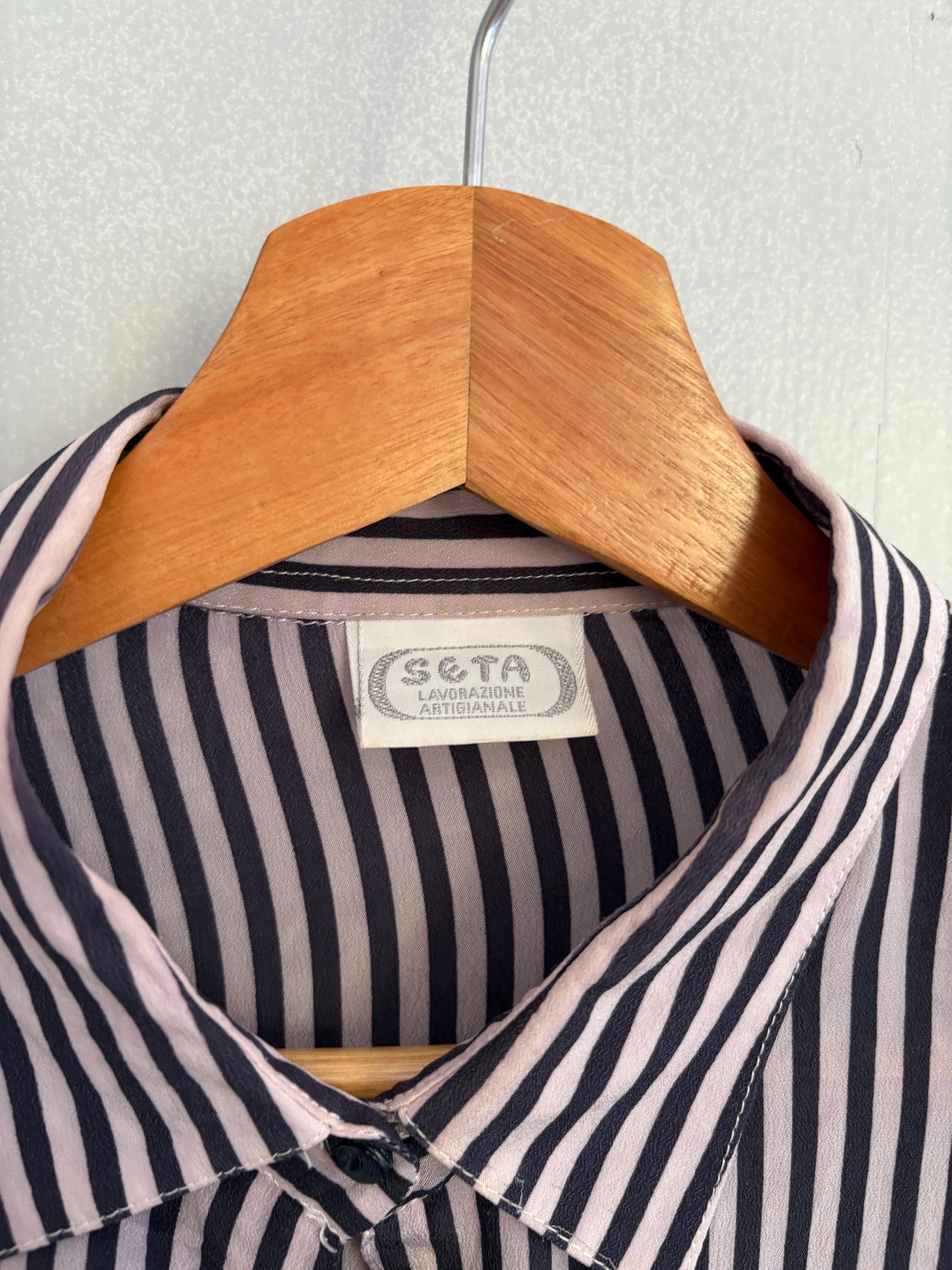 Vintage 100 % pure silk striped woman blouse, True treasure long sleeve feminine shirt, Retro embroidered draping shirt