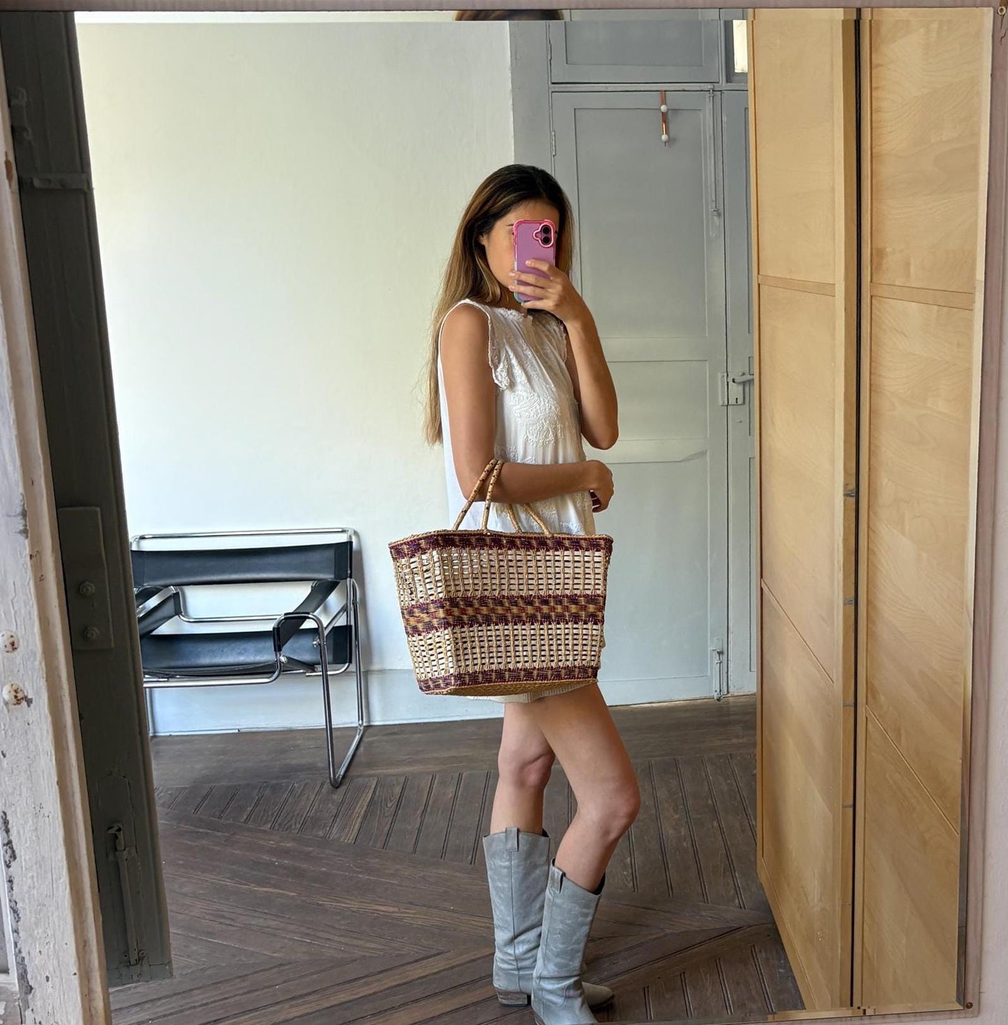 Vintage sisal woven shopper, Brown boho beach bag, Bohemian home decoration, Rattan market shoulder bag, Basket bag