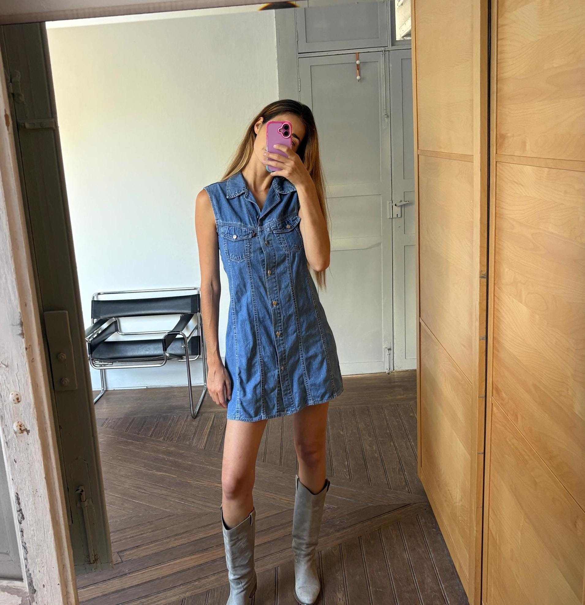 Levi's Blue Minimalist Style, Basic sleeveless Jeans dress, M