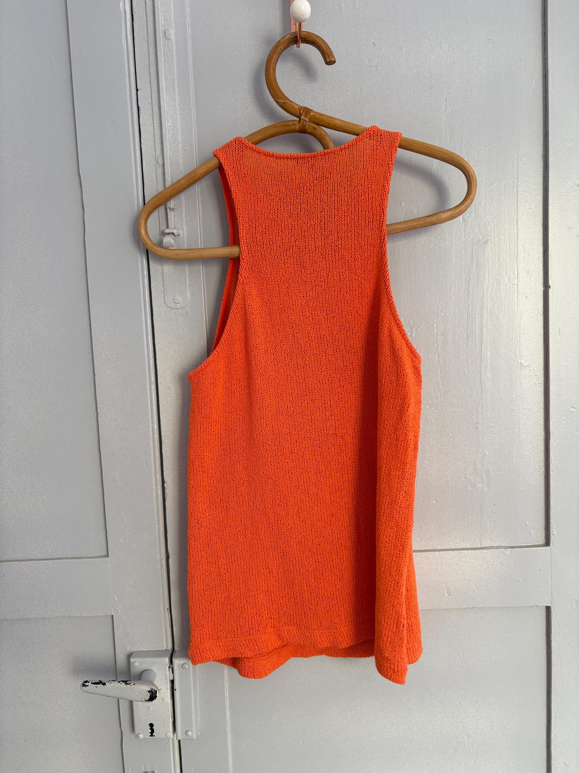 Massimo Dutti Bright orange tank top, Vintage vibrant camisole, Colourful knit sleeveless shirt