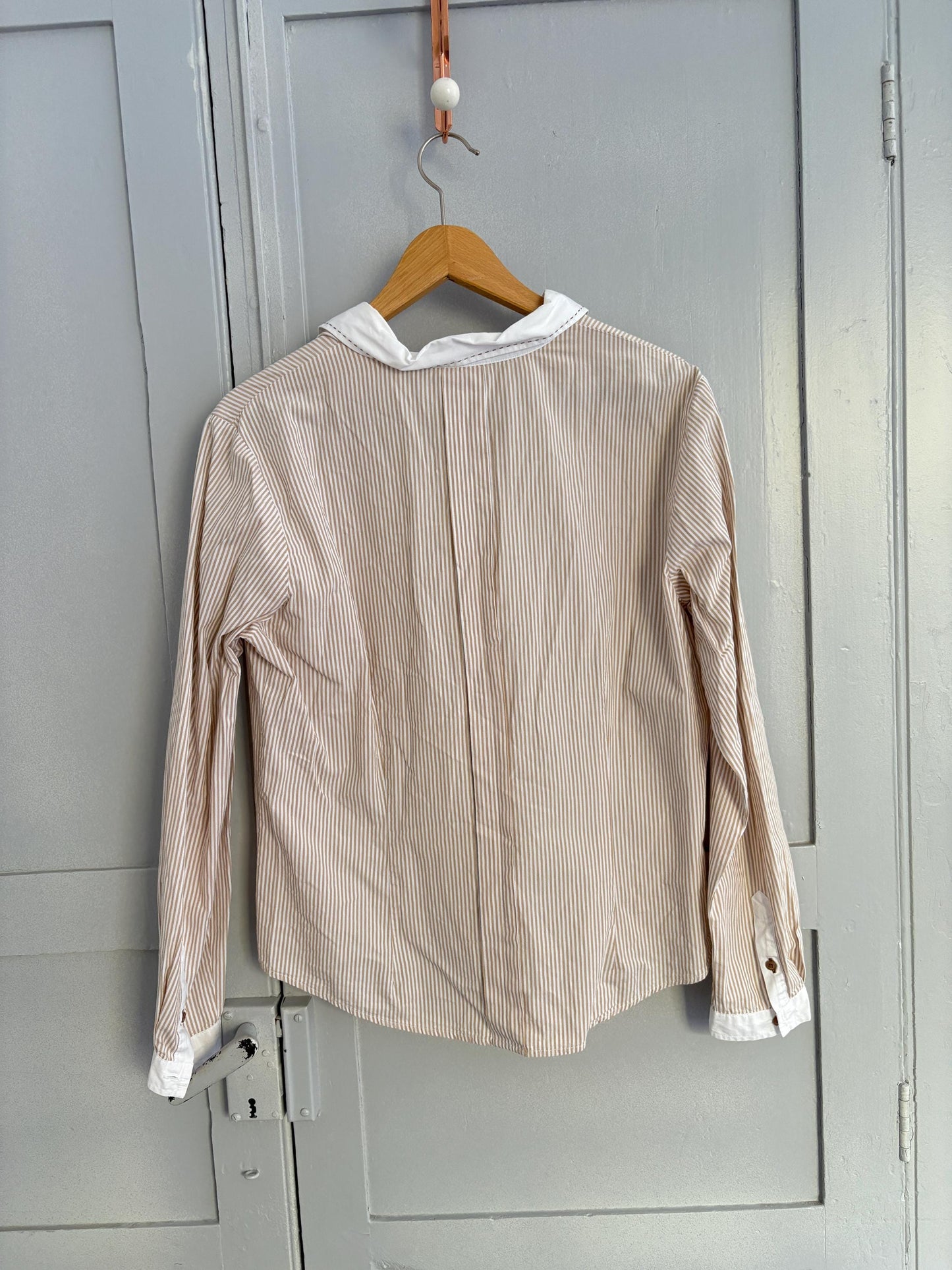 Vintage LLOYD'S brown and white striped formal woman blouse, Elegant button down shirt, M