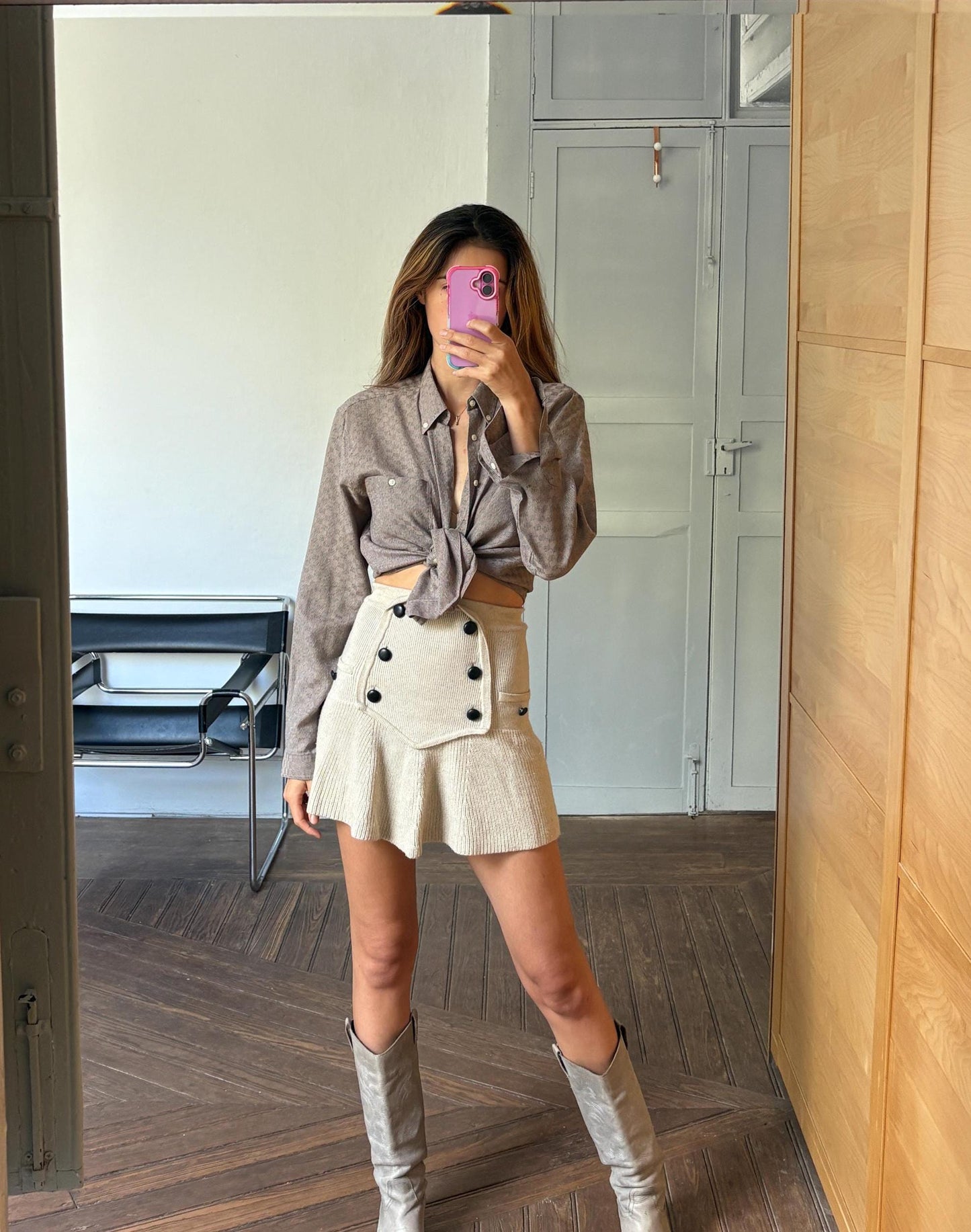 Vintage Bruno Minelli checkered brown button down shirt.