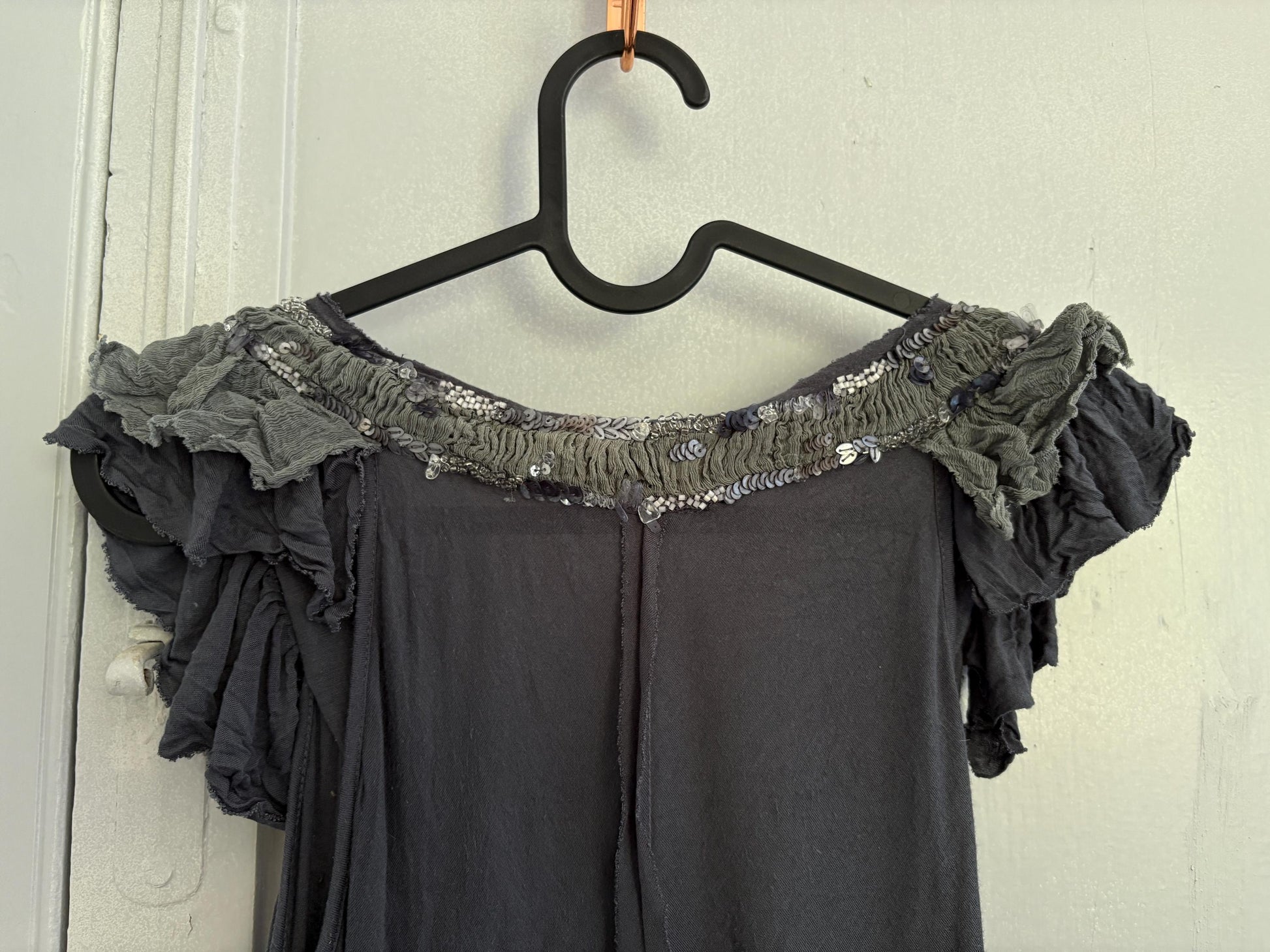 Patrizia pepe modal grey sequin embellished vintage shirt, Soft festive designer brand new years eve top, S