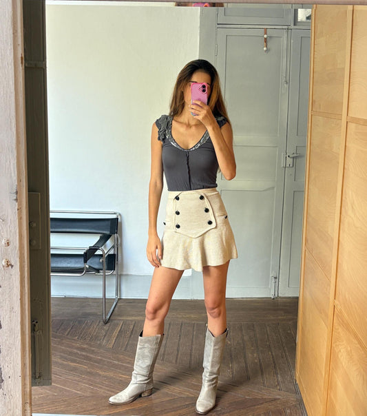 Patrizia pepe modal grey sequin embellished vintage shirt, Soft festive designer brand new years eve top, S