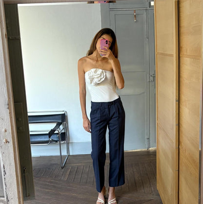 Navy Blue Tailored Wool Trousers — detail