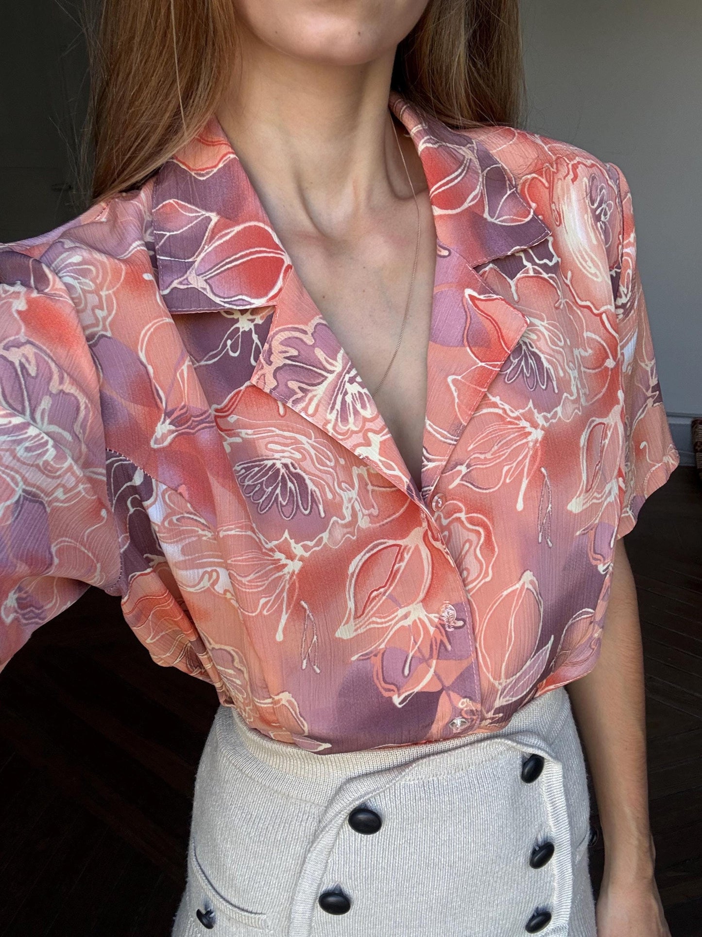 Vintage peach orange floral retro woman shirt