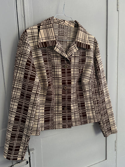 70s Vintage Geometric Brown and White Blouse — additional view 9