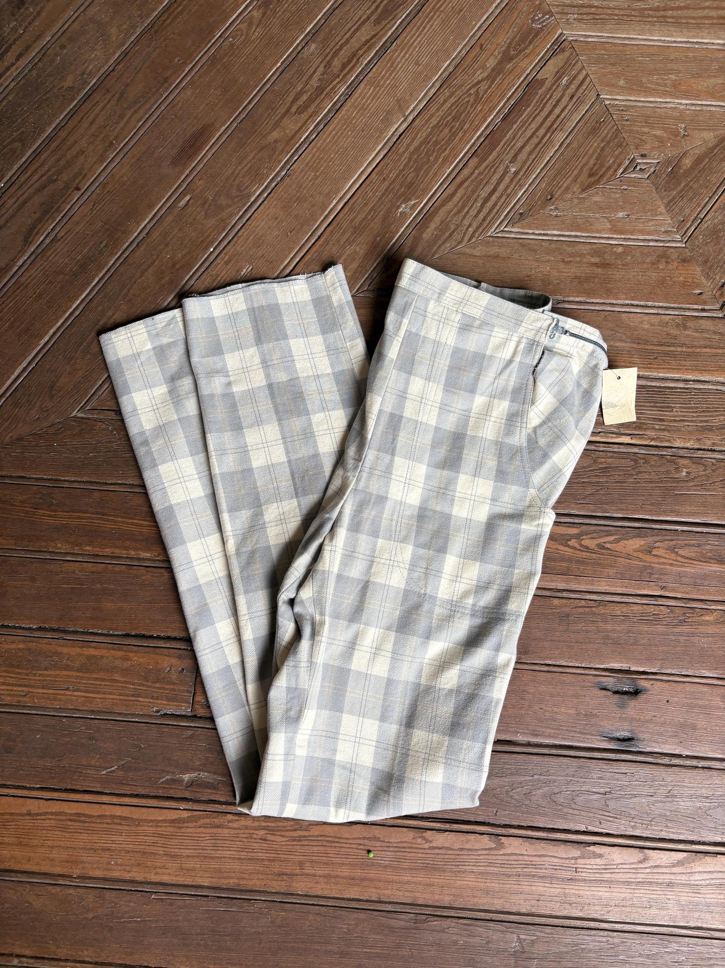 Vintage cotton plaid long MEN'S trousers, Extra tall tartan pants, Elegant formal men pants, Tailored Straight-Leg Trousers for men, size 46
