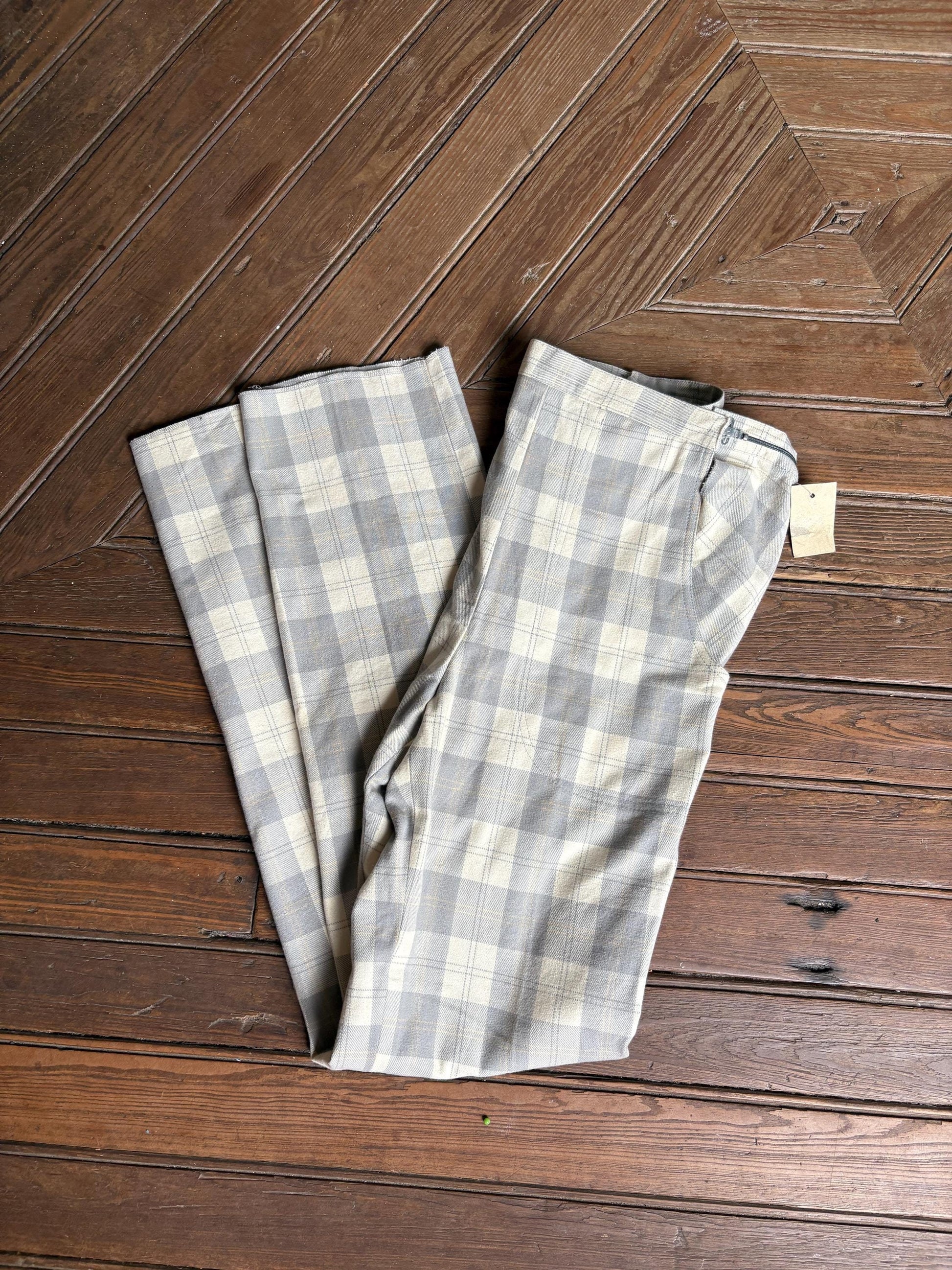 Vintage cotton plaid long MEN'S trousers, Extra tall tartan pants, Elegant formal men pants, Tailored Straight-Leg Trousers for men, size 46