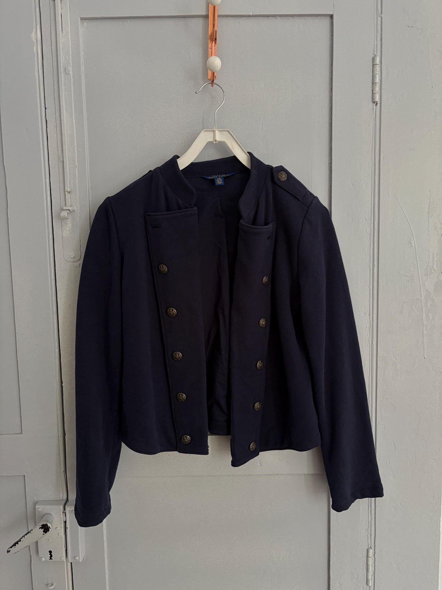 Classic Polo by Ralph Lauren navy blue classic cardigan, Short elegant cotton jacket, Designer clothing, Fall collection, XS - S