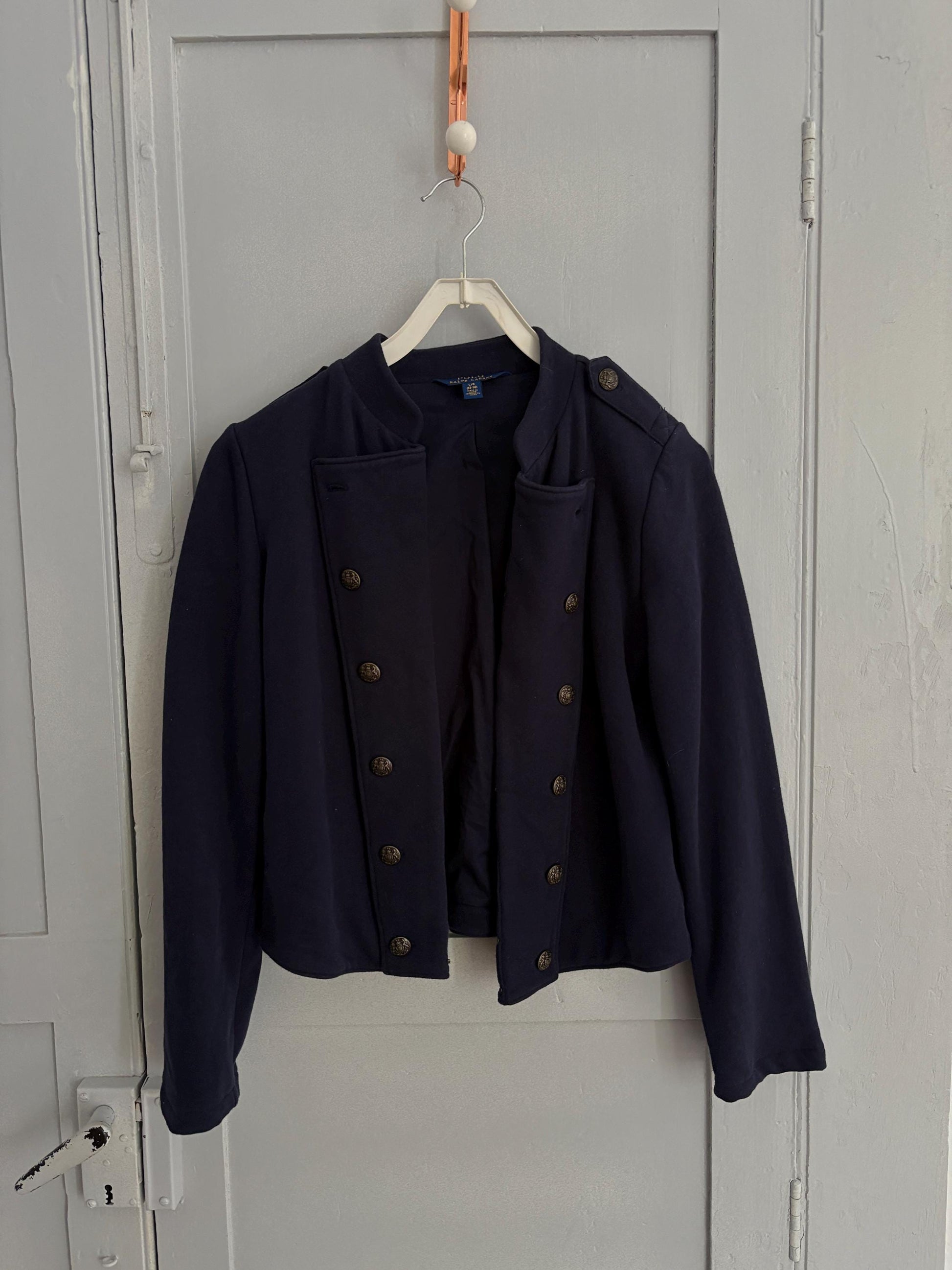 Classic Polo by Ralph Lauren navy blue classic cardigan, Short elegant cotton jacket, Designer clothing, Fall collection, XS - S