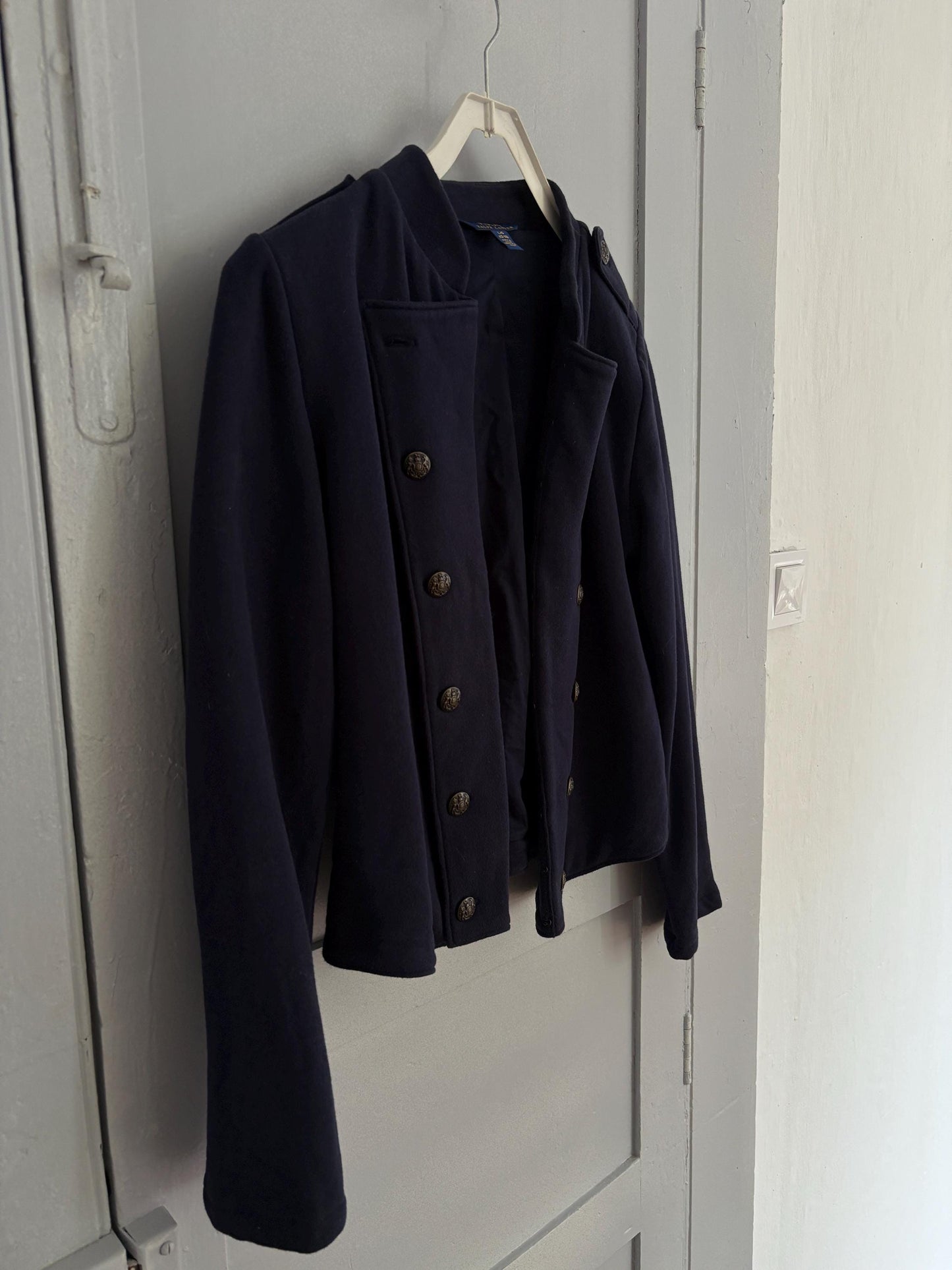 Classic Polo by Ralph Lauren navy blue classic cardigan, Short elegant cotton jacket, Designer clothing, Fall collection, XS - S
