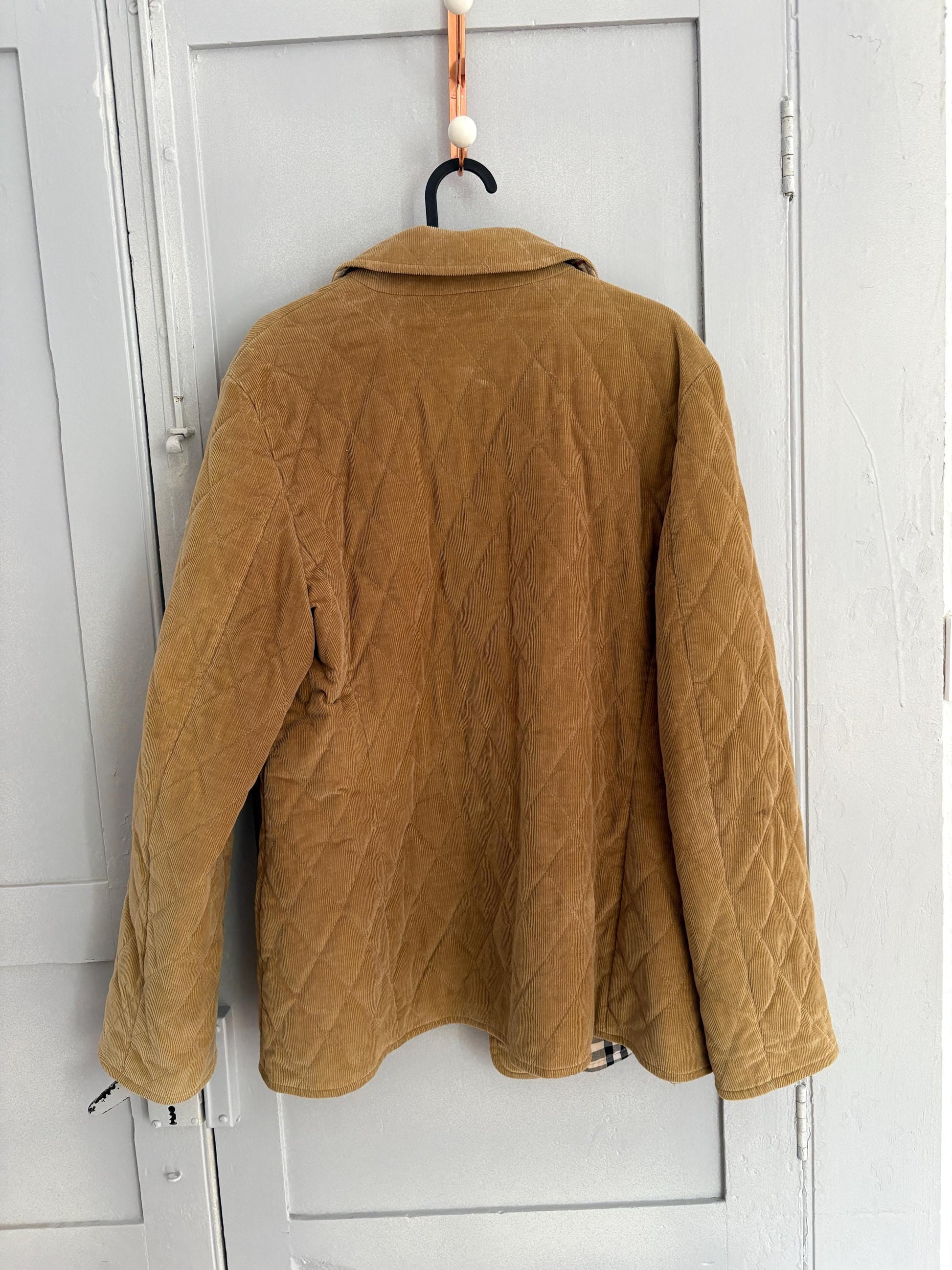 Vintage Burberry London puffer jacket, Tan designer bomber coat,