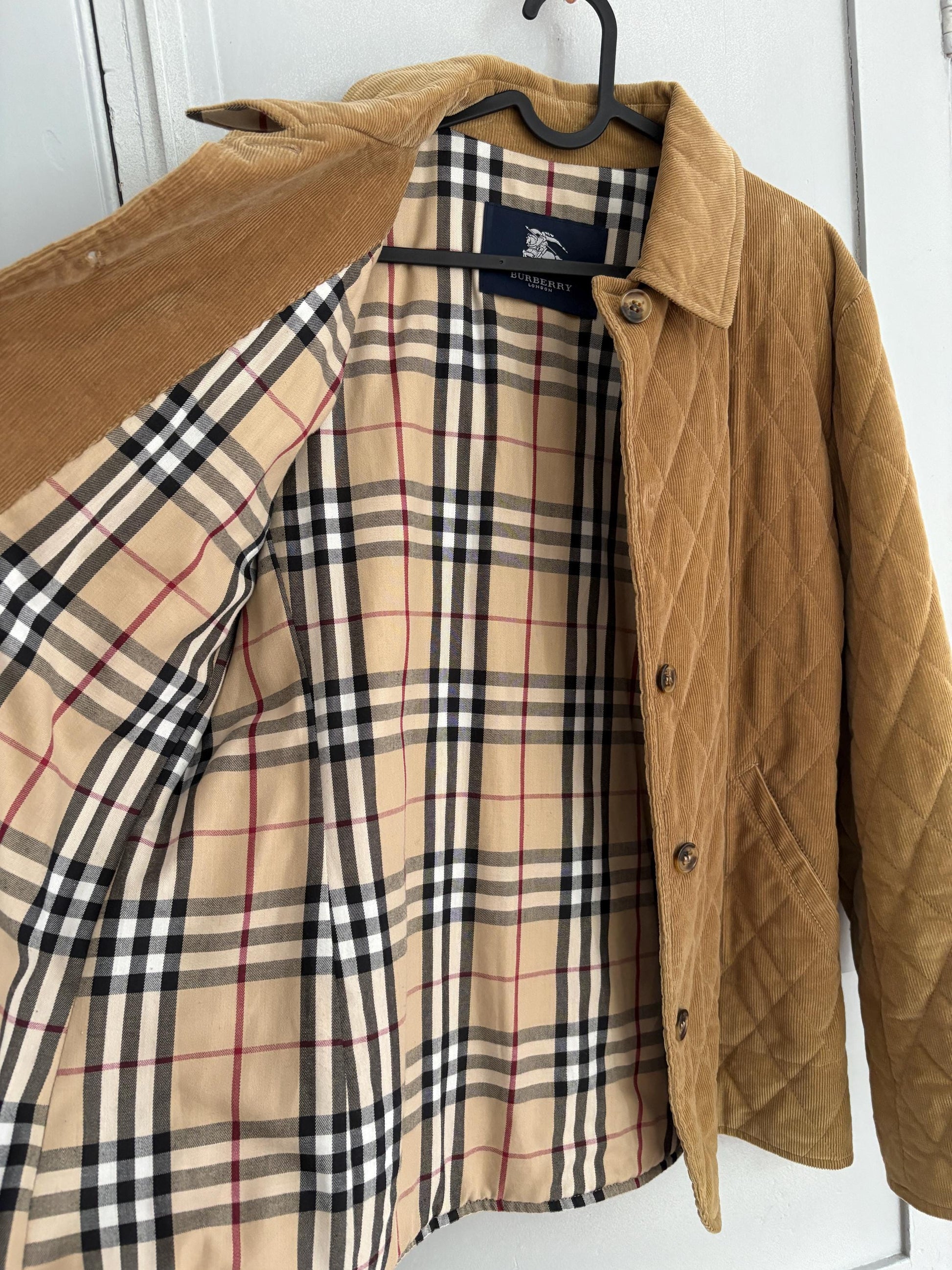 Vintage Burberry London puffer jacket, Tan designer bomber coat,