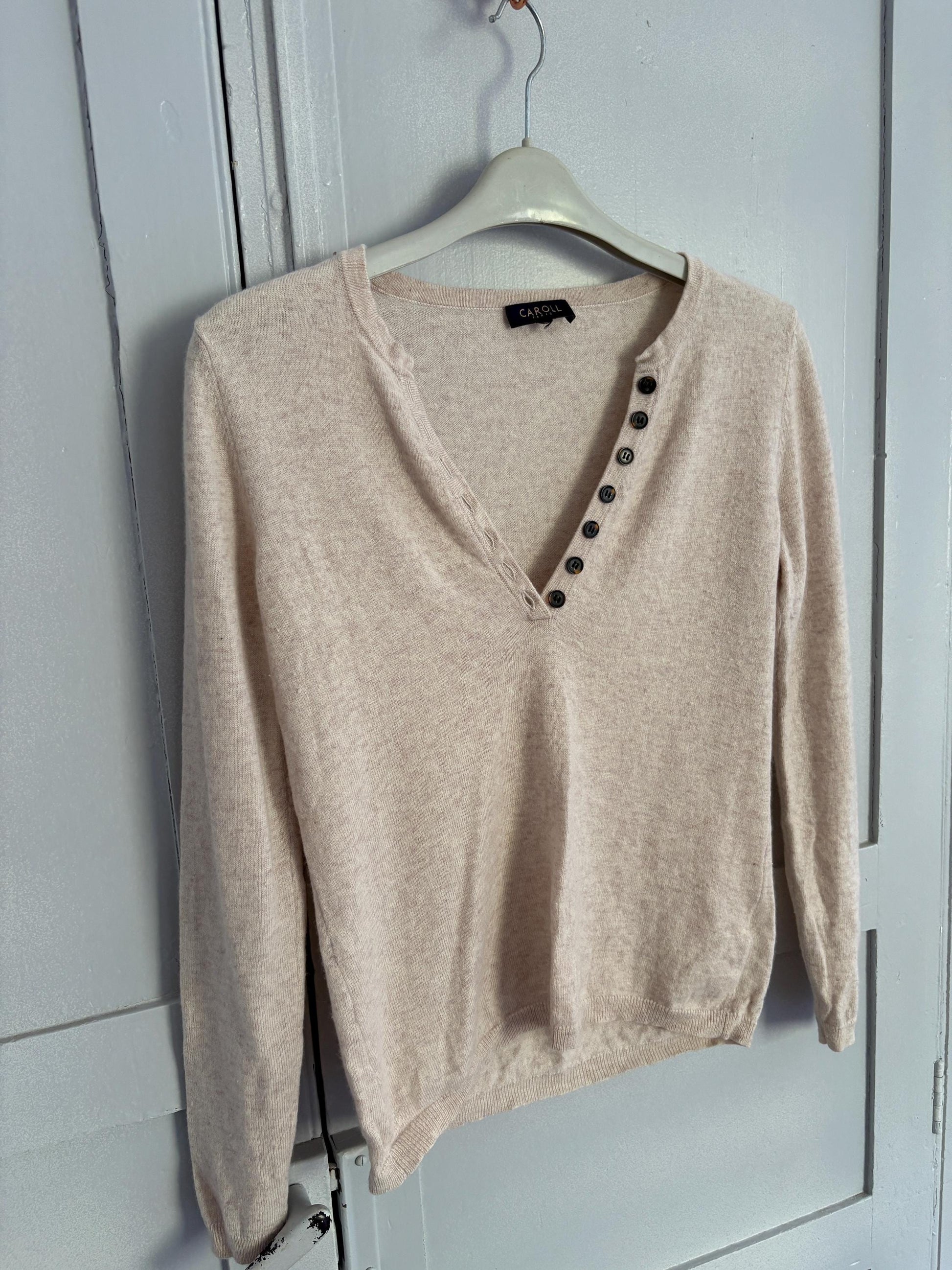 Vintage ivory jumper by Caroll Paris, Super soft pullover, Vintage eggshell knitwear, French designer knitwear, Cashmere blend shirt, XS