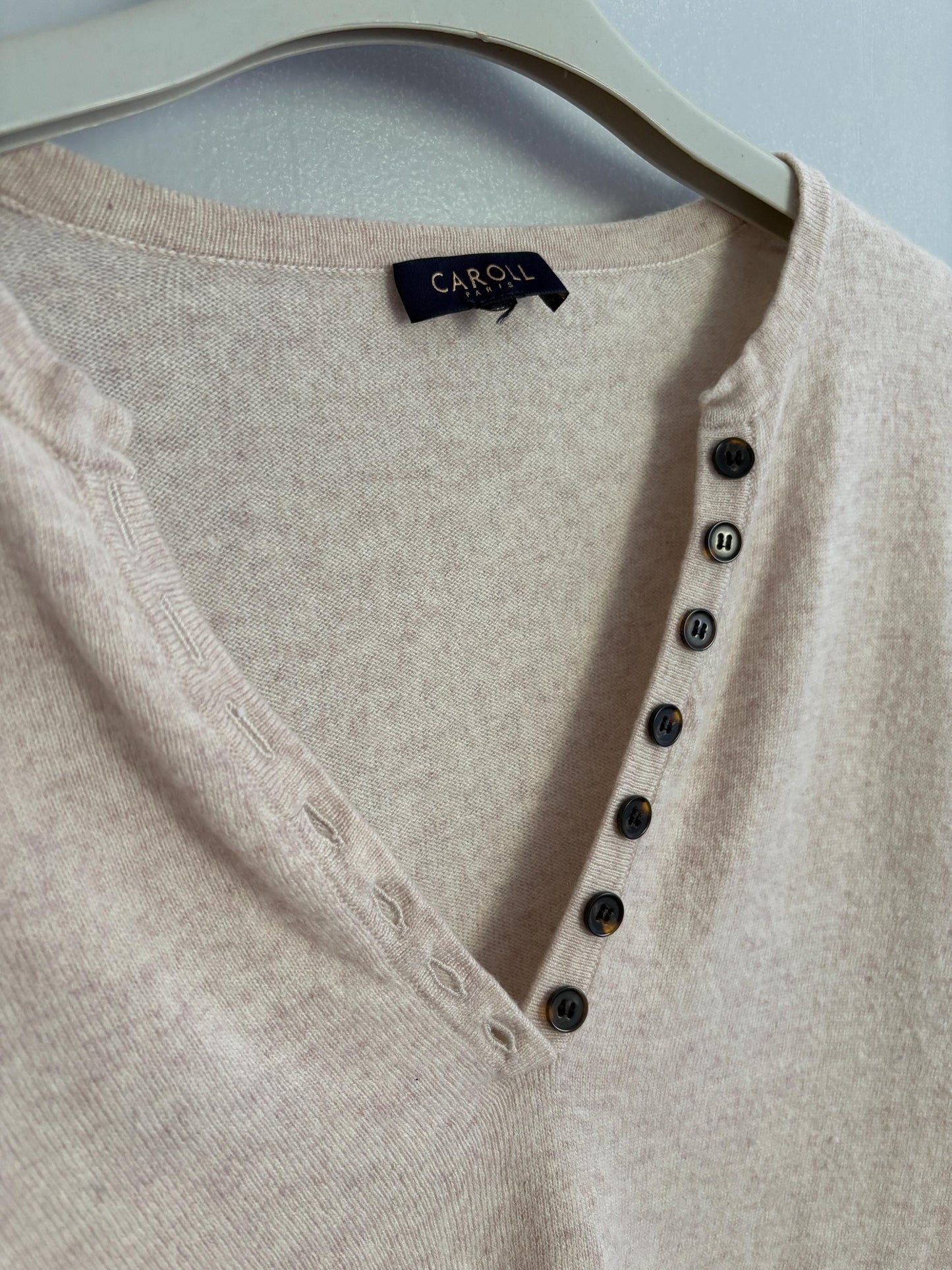 Vintage ivory jumper by Caroll Paris, Super soft pullover, Vintage eggshell knitwear, French designer knitwear, Cashmere blend shirt, XS