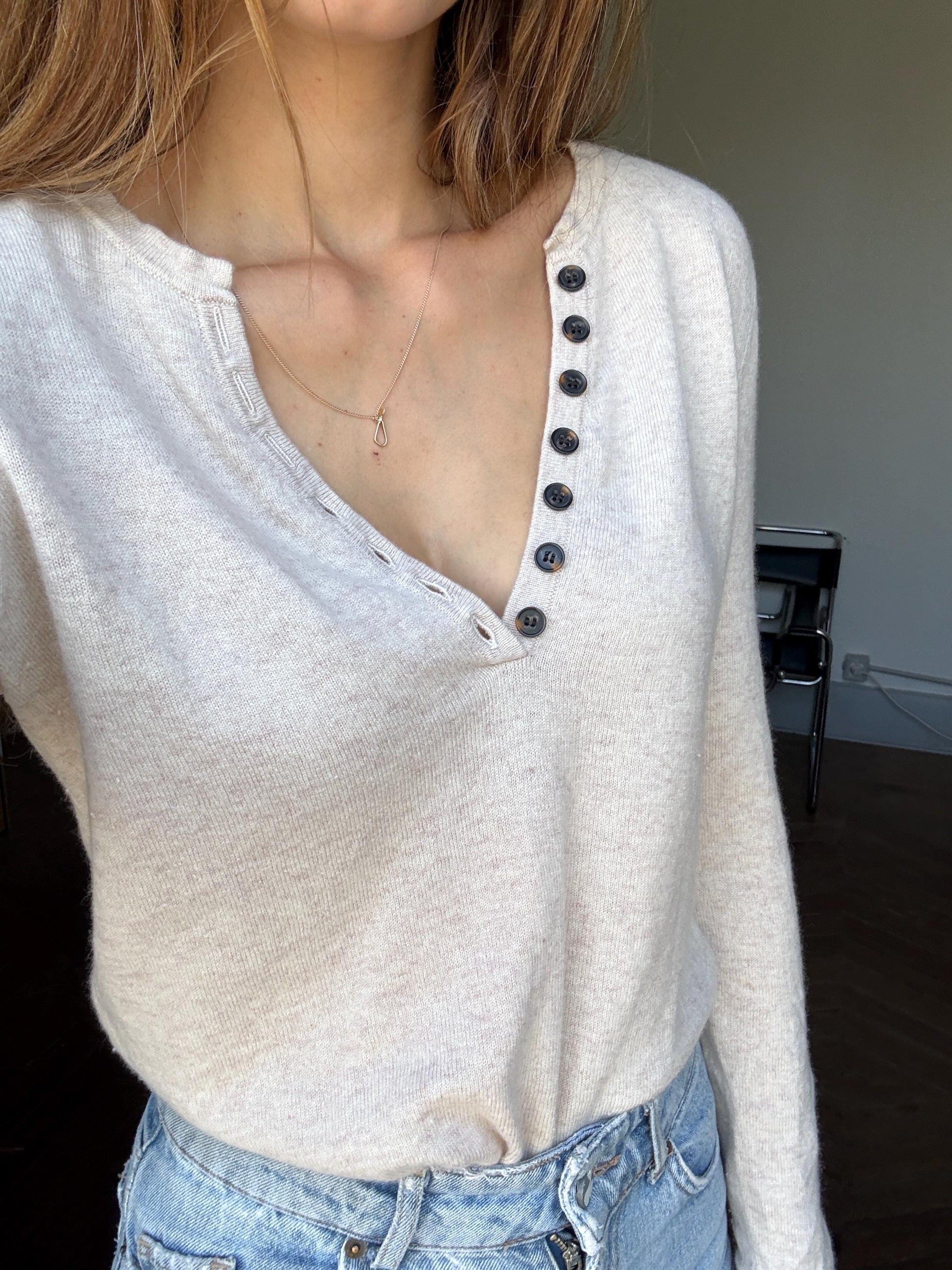 Vintage ivory jumper by Caroll Paris, Super soft pullover, Vintage eggshell knitwear, French designer knitwear, Cashmere blend shirt, XS