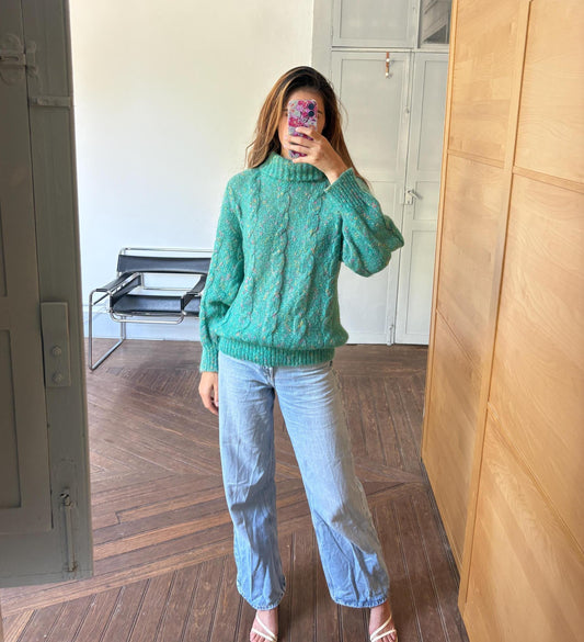 Carla Barbera vintage green confetti pullover, Italian designer jumper, Retro colourful knitwear, 80s ugly Christmas sweater