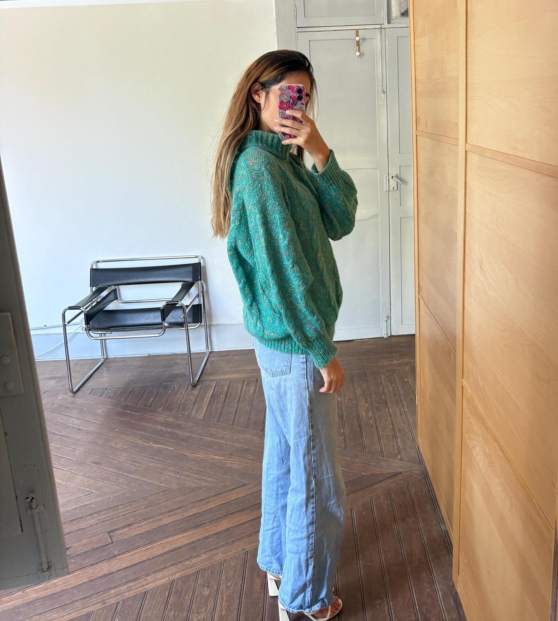 Carla Barbera vintage green confetti pullover, Italian designer jumper