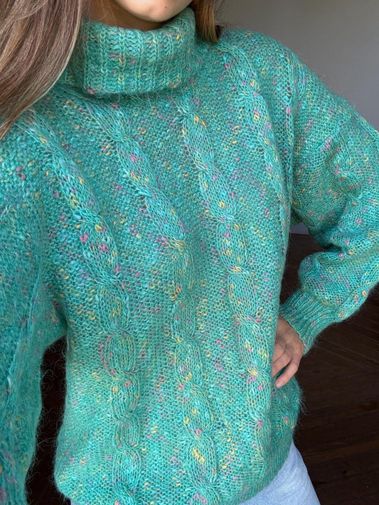 Carla Barbera vintage green confetti pullover, Italian designer jumper, Retro colourful knitwear, 80s ugly Christmas sweater
