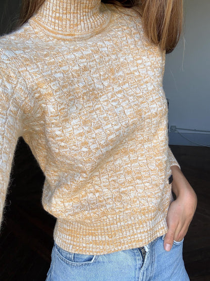 Yellow and White Wool Pullover, German Design — back view