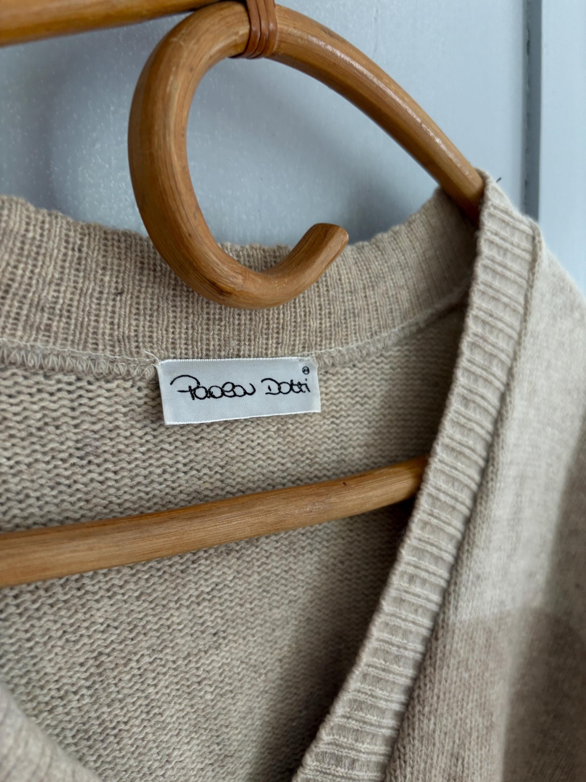 Vintage Patchwork Wool Cardigan | Lambswool Angora Blend | Soft Neutrals