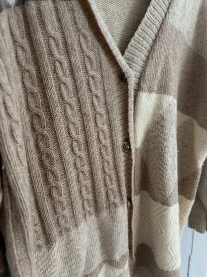 Vintage Patchwork Wool Cardigan in Soft Neutrals — additional view 5